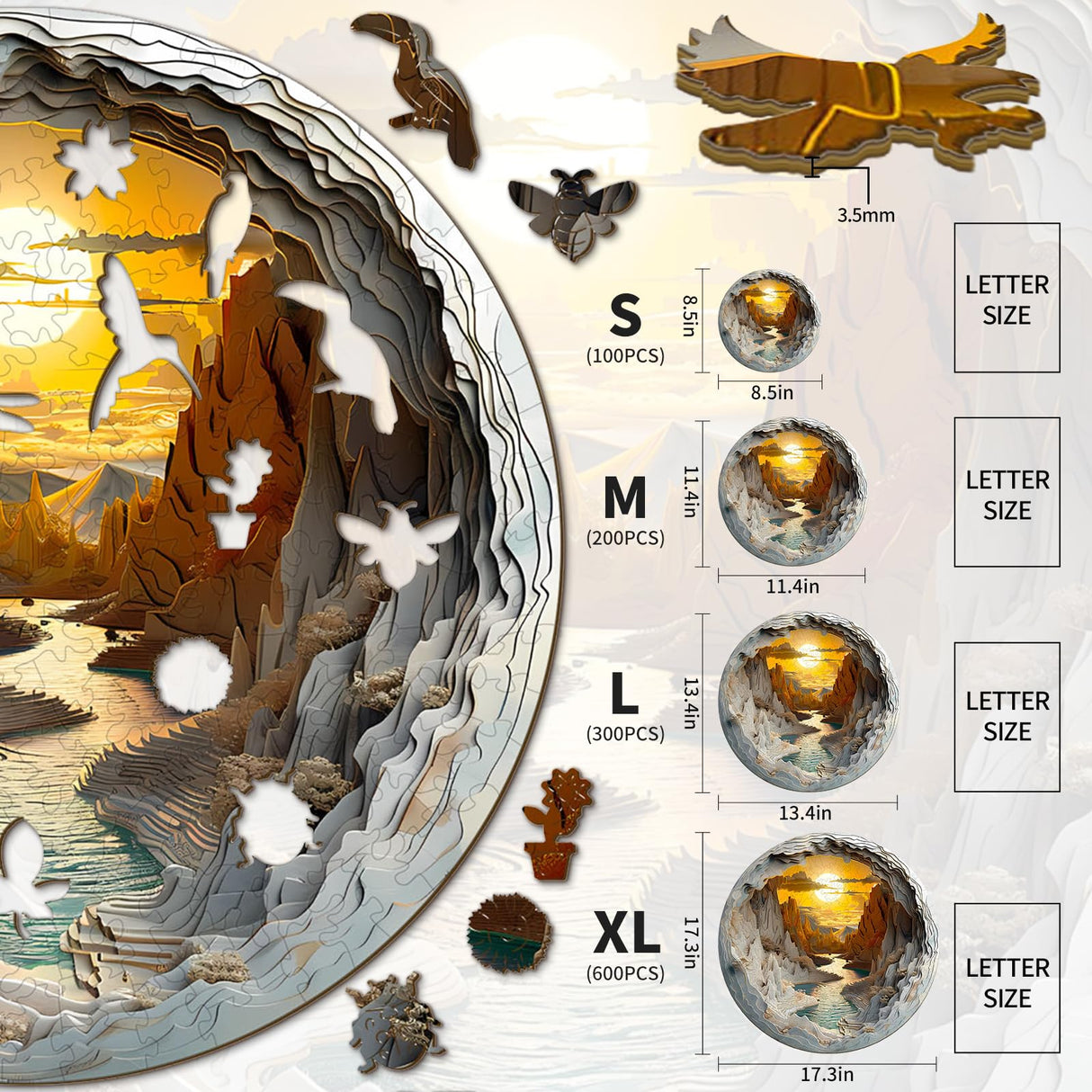 Wooden Puzzle for Adults-3D Vision Effect Wooden Puzzle Unique Shape Advanced Cave Wooden Jigsaw Puzzle for Adult, Wood Puzzles,Challenge Wooden Jigsaw Puzzle (L-13.4 * 13.4in -300pcs) Welsky