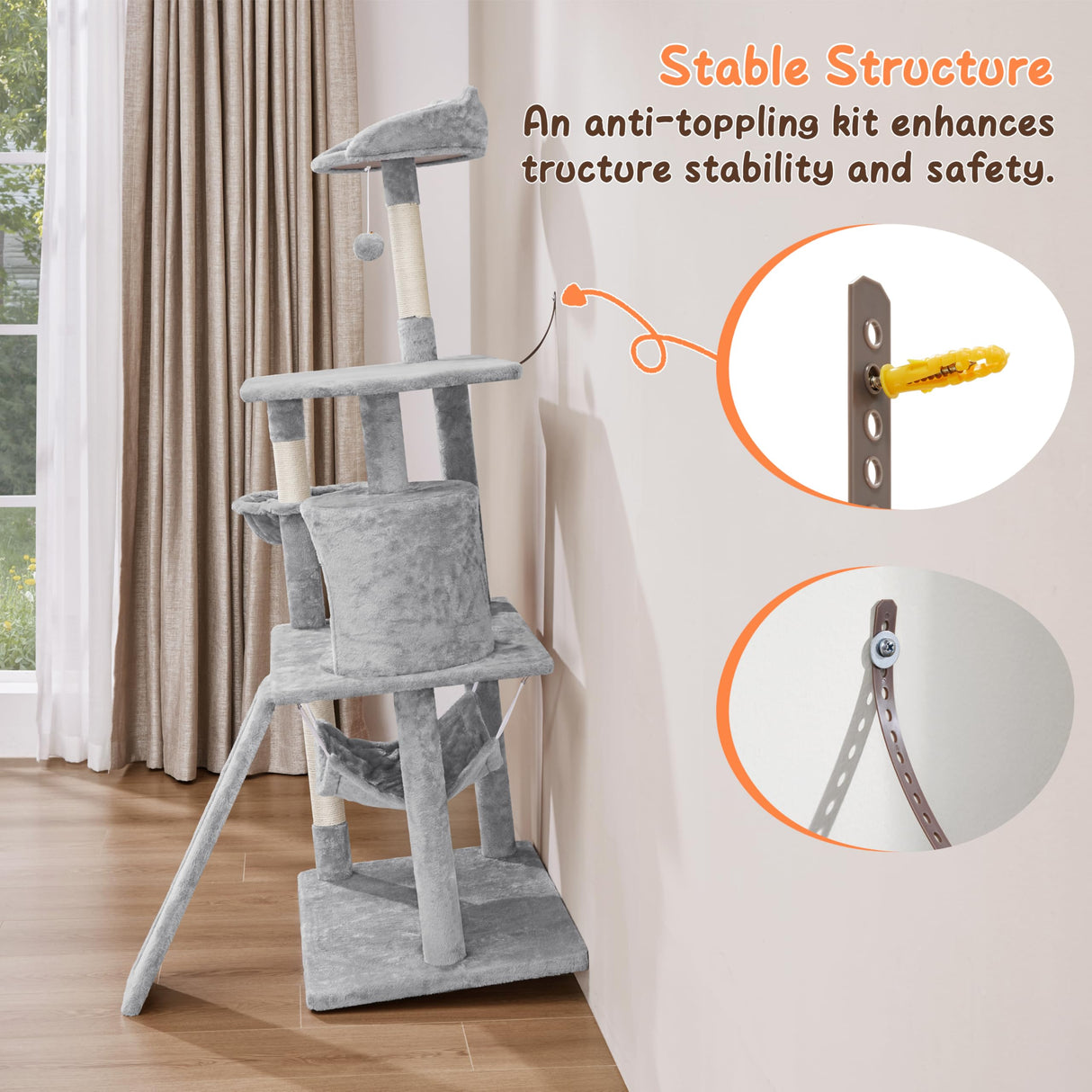 Yaheetech 63.5in Multi-Level Cat Tree Tower Condo with Scratching Posts, Platform & Hammock, Cat Activity Center Play Furniture for Kittens, Cats, and Pets Yaheetech