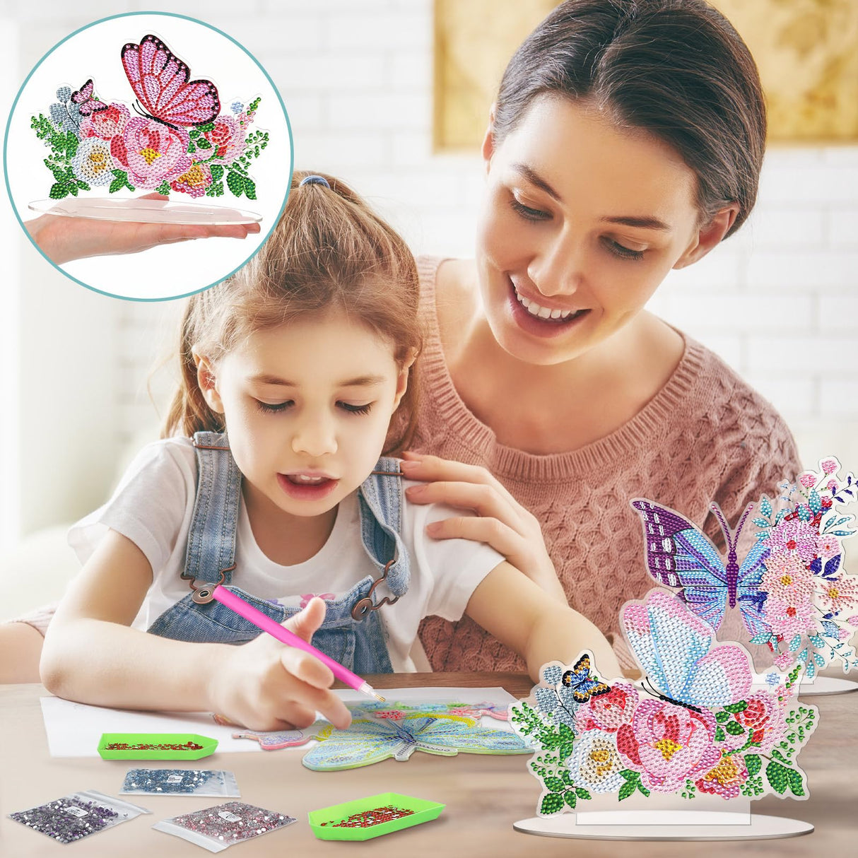 Janlaugh 3 Pcs Diamond Painting Butterfly Desktop Ornaments DIY Centerpieces for Tables 5d Double Sided Table Top Kits for Spring Summer Decor Janlaugh