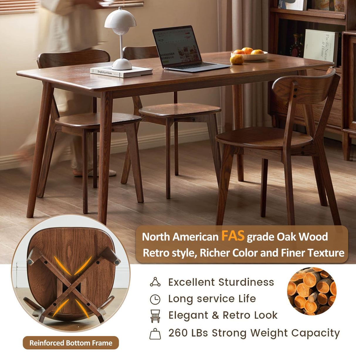 QKFF Modern Wooden Dining Room Chairs Set of 6, Solid Oak Wood Dining Chair with Comfortable Backrest, Sturdy Wooden Chairs for Kitchen, Dining Room QKFF