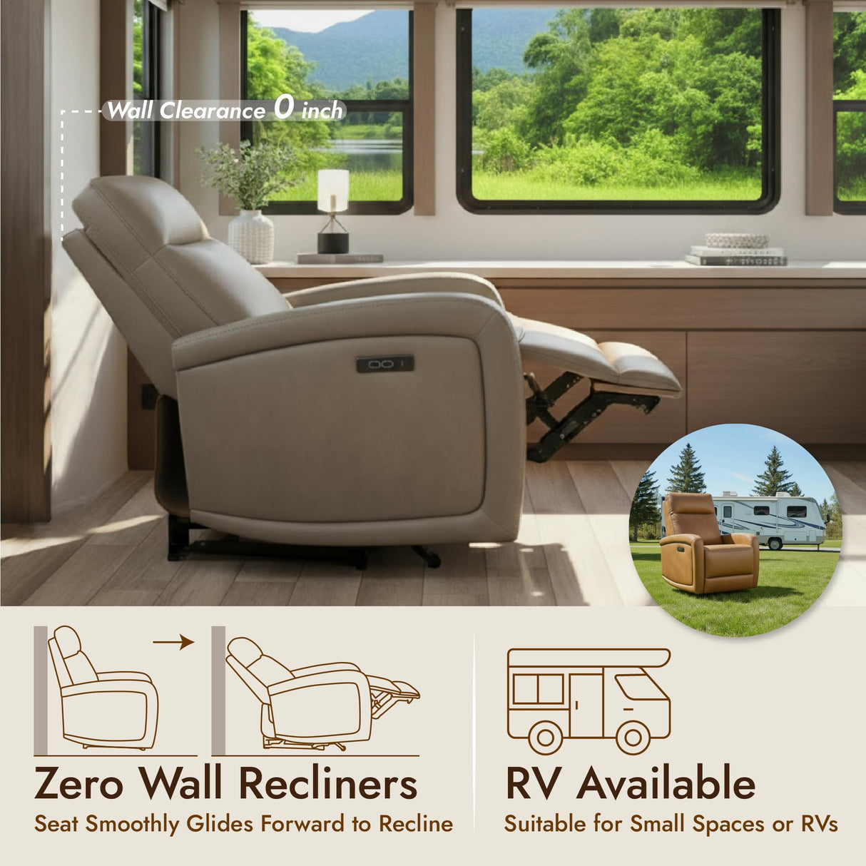 Watson & Whitely Power Recliner Chair, Zero Wall Hugger Recliners with Adjustable Headrest Type-C Charger, Faux Leather Single Sofa Chair RV Recliners for Small Space Living Room, Grey Watson & Whitely