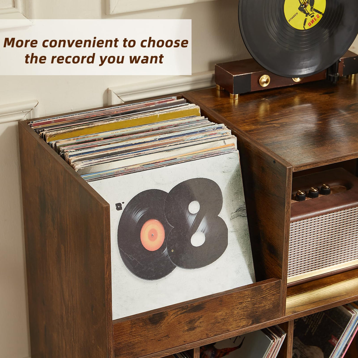 LELELINKY Large Record Player Stand, 48‘’Turntable Stand with Storage, Vinyl Record Holder with Display Area, Record Player Table Holds Up to 450 Albums, Record Stand for Music Room Living Room LELELINKY
