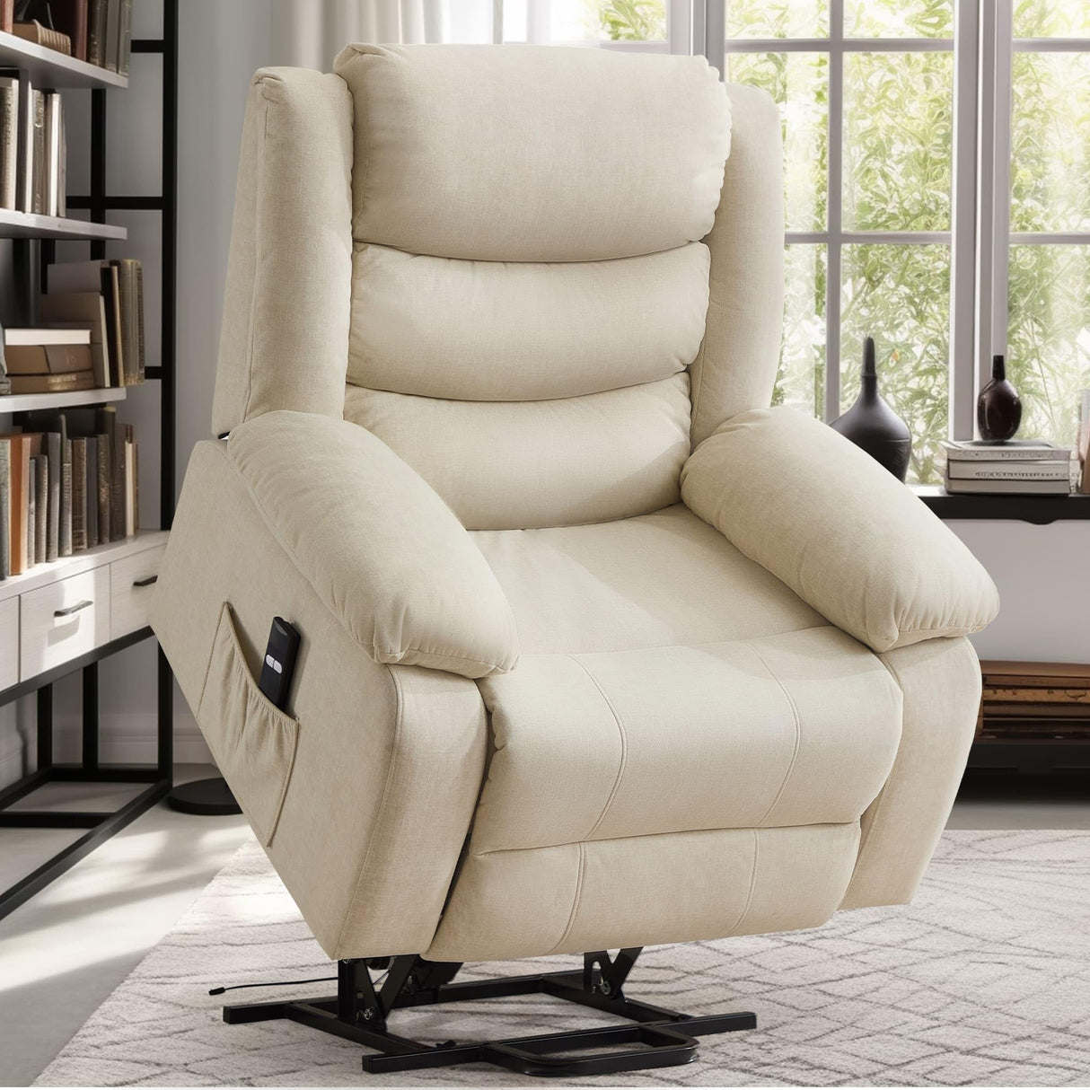 Korser Oversized Power Lift Recliner for Elderly, Electric Recliner Chairs with Massage and Heat, Extra Wide Recliner with Side Pockets, Reclining Chair for Living Room (Cashmere, Beige) Korser