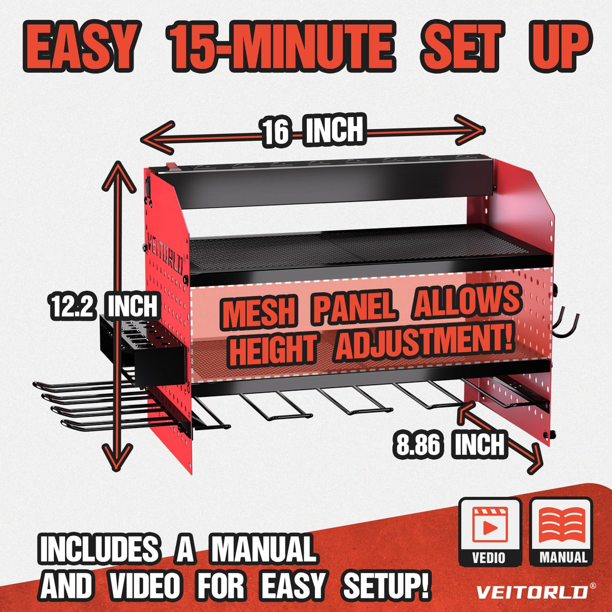 Veitorld Power Tool Organizer with Charging Station - 4 Drill Holders - Heavy Duty Modular Wall Mount Rack for Garage, Tool Storage Organizer - Christmas Birthday Gifts for Men Dad Him Husband Veitorld