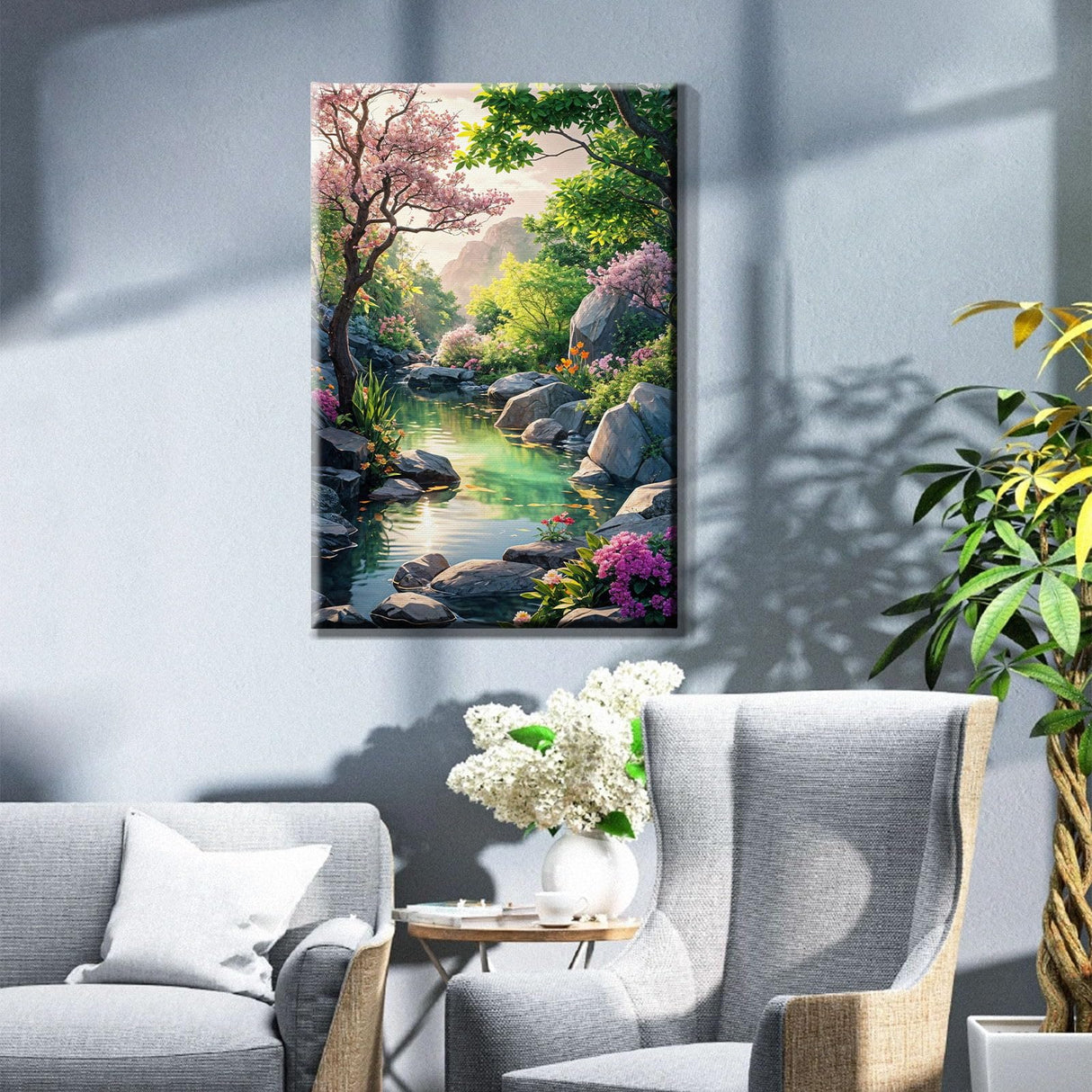 JOOZ Paint by Numbers Kit for Adults with Frame, Landscape Paint by Number Canvas, Mountain Paint by Numbers with Easel, DIY Flowers Scenery Oil Painting Kit for Home Wall Decor 8 x 12 Inch JOOZ