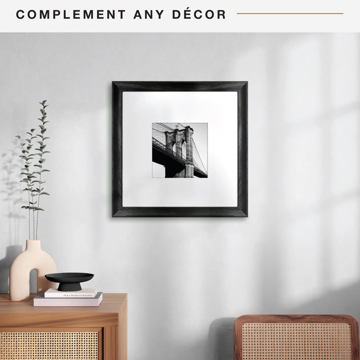 MCS Studio Gallery Classic 16x16 Picture Frame Black Woodgrain, Vertical & Horizontal Wall Hanging Large Picture Frame for Photos, Posters & Art Prints (1-Pack) MCS