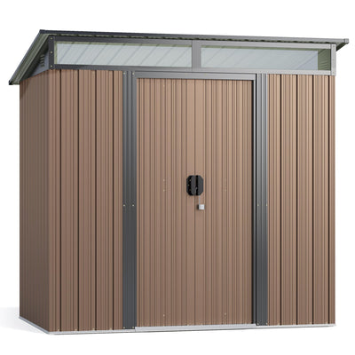 Gizoon 6'x4' Outdoor Storage Shed Metal Garden Shed with Sliding Lockable Doors, Versatile Tool Bike Shed with Transparent Panel Windows, Outdoor Storage Clearance for Backyard, Patio, Light Brown