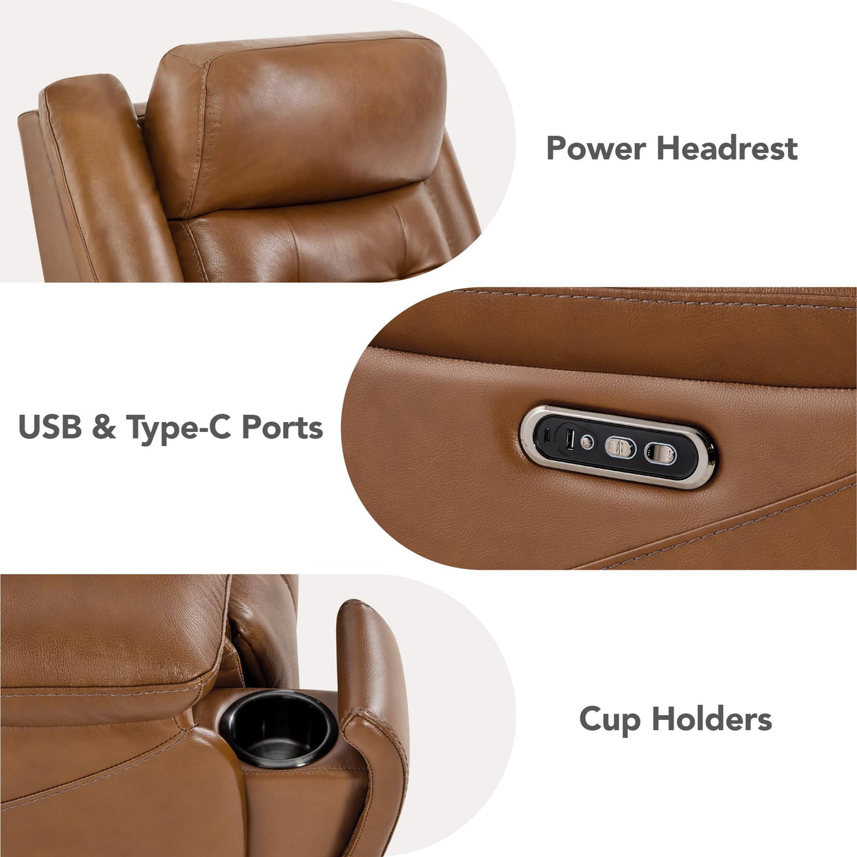 Watson & Whitely Genuine Leather Power Recliner Chair for Adults, Wall Hugger Recliner with Power Headrest, Cup Holders & Charging Ports, Electric Reclining Chairs for Living Room, RV, Saddle Brown Watson & Whitely