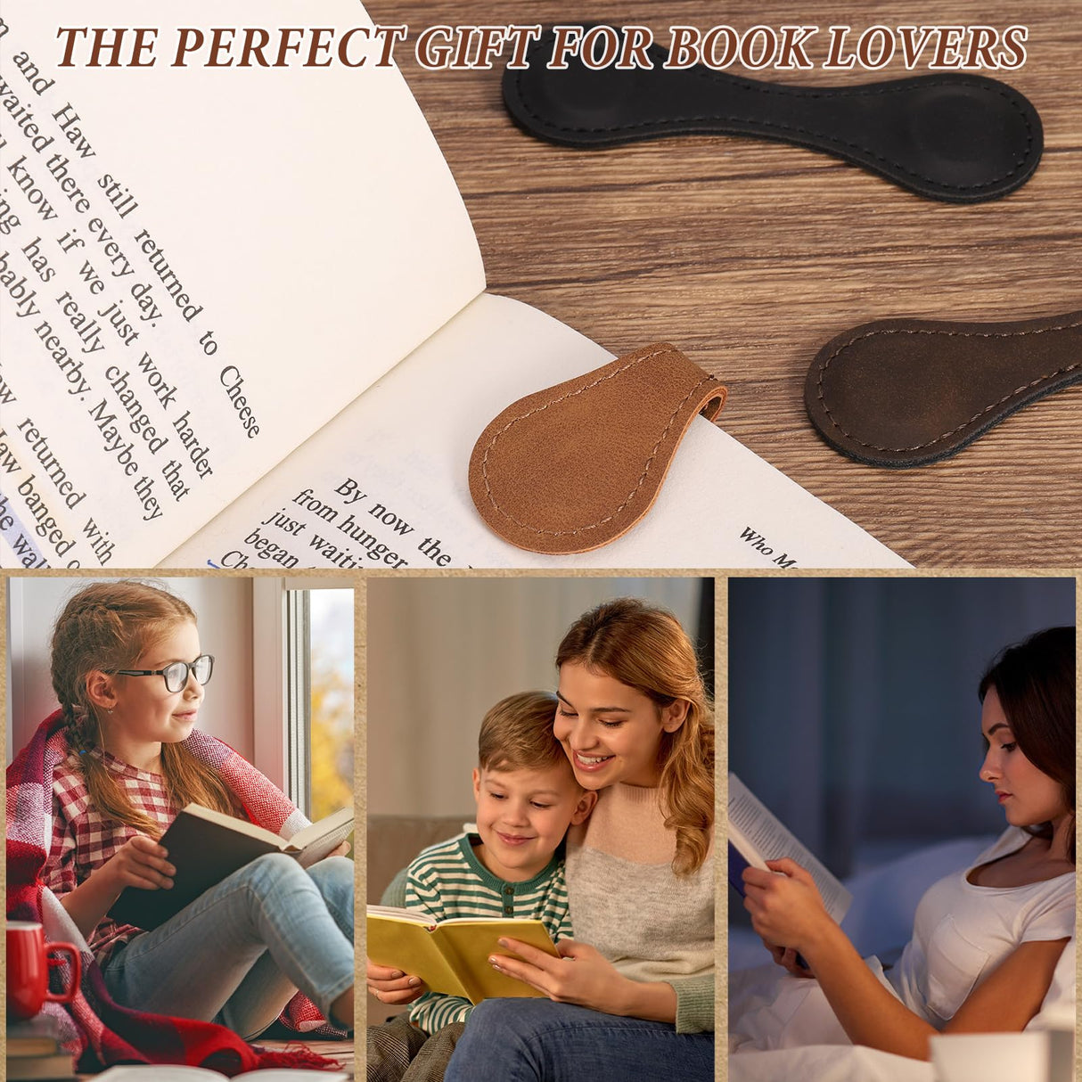 GGSTDDUP 8 Pcs Leather Magnetic Bookmarks,Retro Magnetic Bookmark Holder,Double-Sided Magnetic Buckle for Wallet,PU Leather Bookmark Gift Suitable for Reading Lovers(Dark Colour) GGSTDDUP