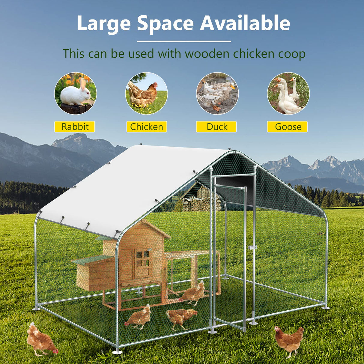 Lyromix 10x6.6FT Large Metal Chicken Run with Roof, Walk-in Poultry Cage Chicken Coop Runs House for Yard with Waterproof Cover, Ducks Rabbits Habitat Cage Spire Shaped Coop Lyromix