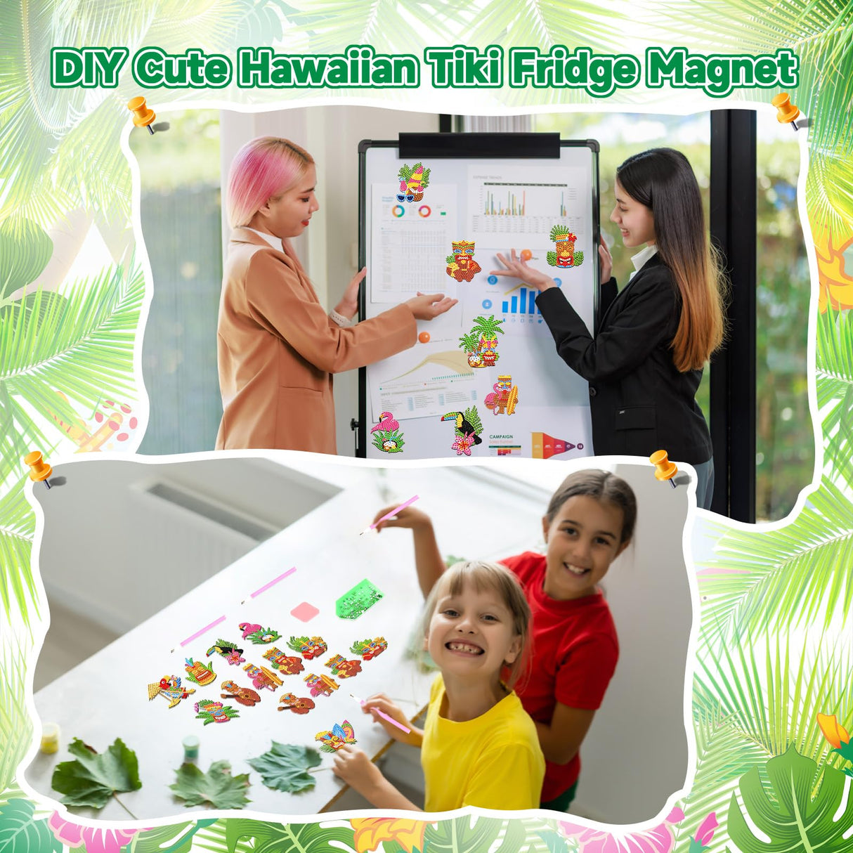 Kingdder 30 Pcs Hawaii Diamond Painting Magnets Kits Tiki Diamond Painting Art Refrigerator with Completed Tools for Summer DIY Craft Project, Party Favor, Fridge Locker Decor Kingdder