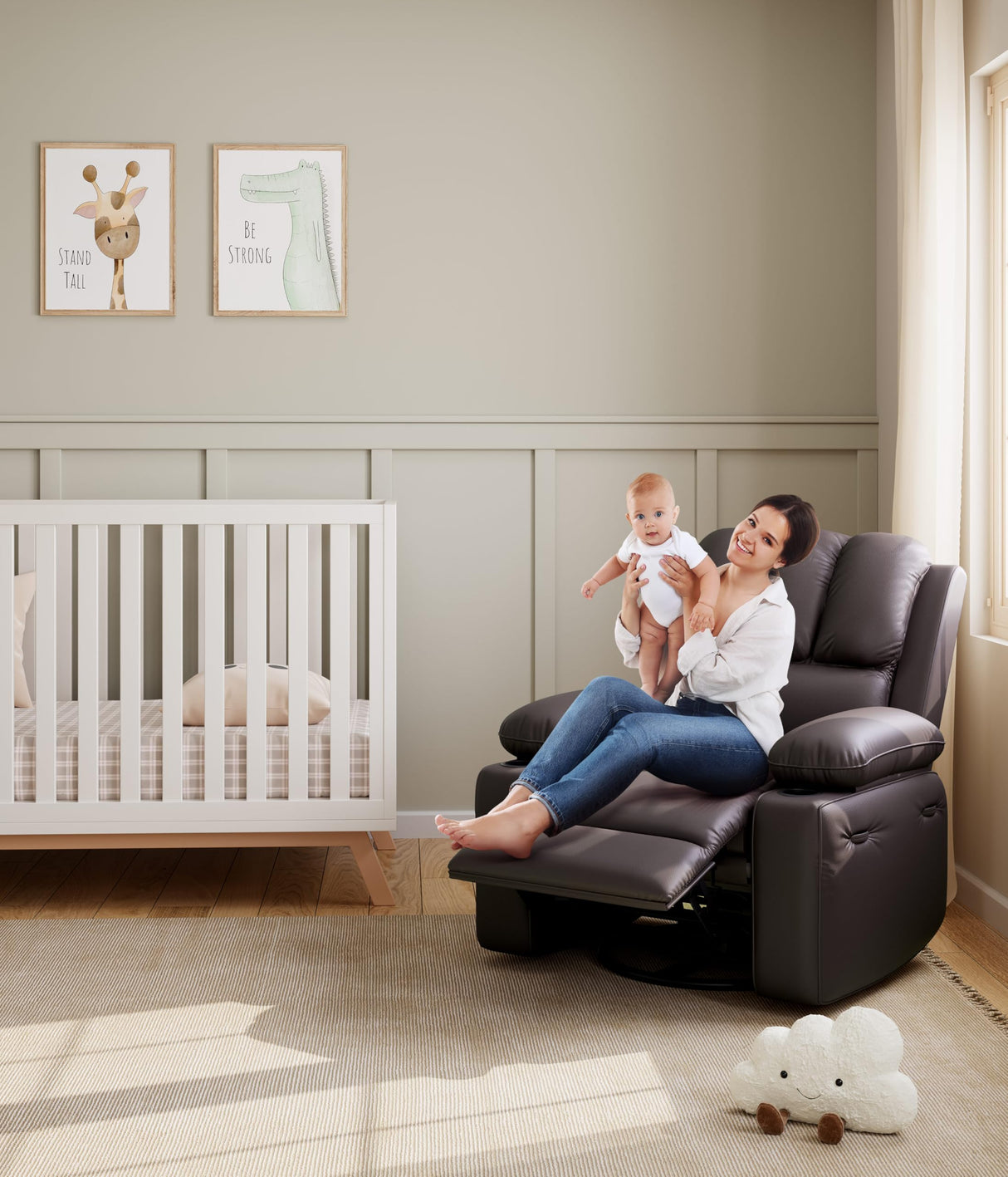 FinerFurnis Large Leather Manual Recliner Chair with Comfortable Arms and Built-in Cup Holders, Spacious 21.2 Inch Seat Width, Perfect for Living Room Relaxation and Entertainment FinerFurnis