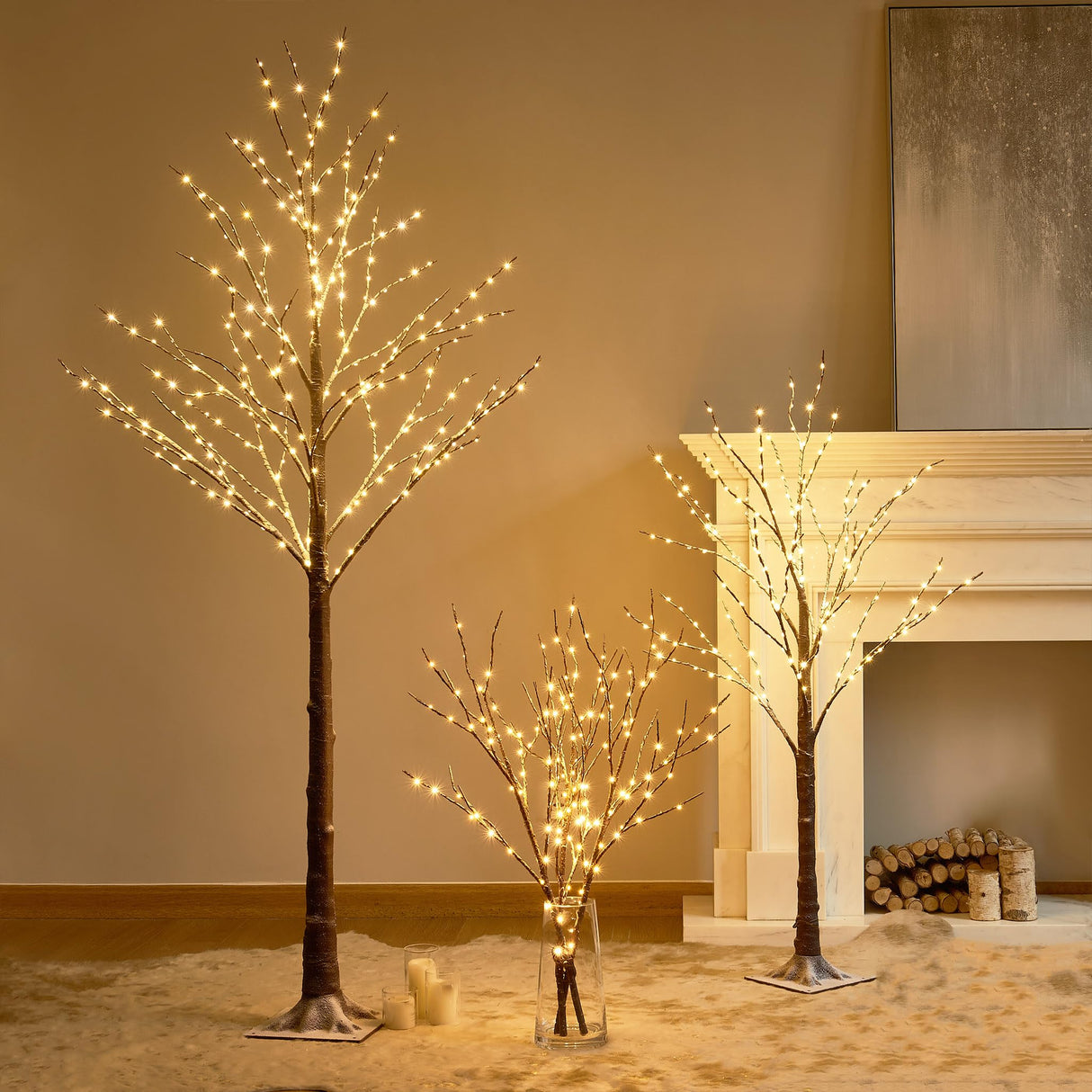 Hairui Lighted Snow Dusted Twig Tree with 200 LED Fairy Lights 4FT for Indoor Outdoor Home Thanksgiving Christmas Holiday Decoration Hairui