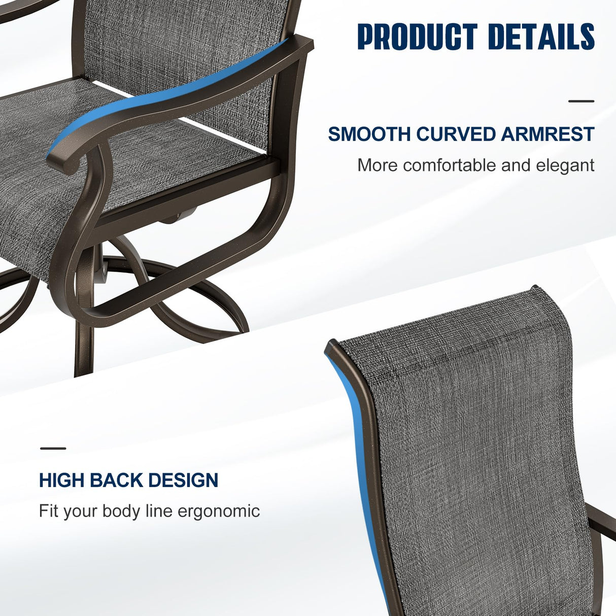 UDPATIO Patio Swivel Dining Chairs Set of 4, Outdoor Swivel Chairs High Back with All Weather Textilene Metal Rocking Frame for Lawn Garden Backyard, Dark Gray UDPATIO