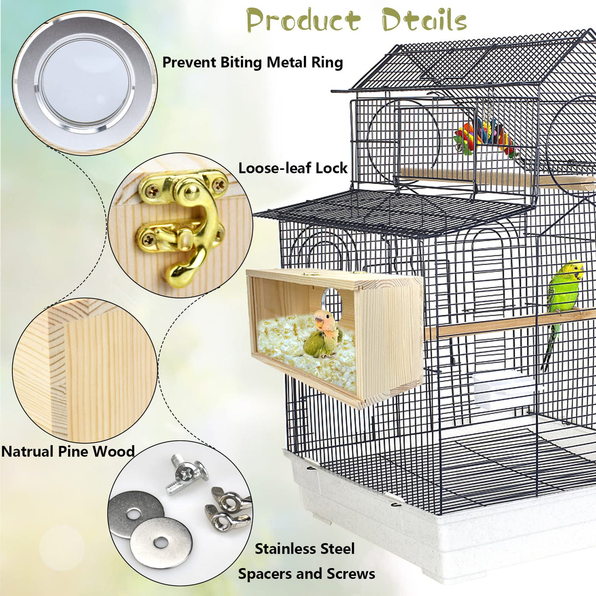 CooShou Parakeet Nesting Box Cockatiel Nesting Natural Pine Bird Nest Bird Breeding Box House Acrylic Transparent Bird Box with Detachable Wooden Board for Lovebirds Cockatiel Budgie Conure Parrot S CooShou