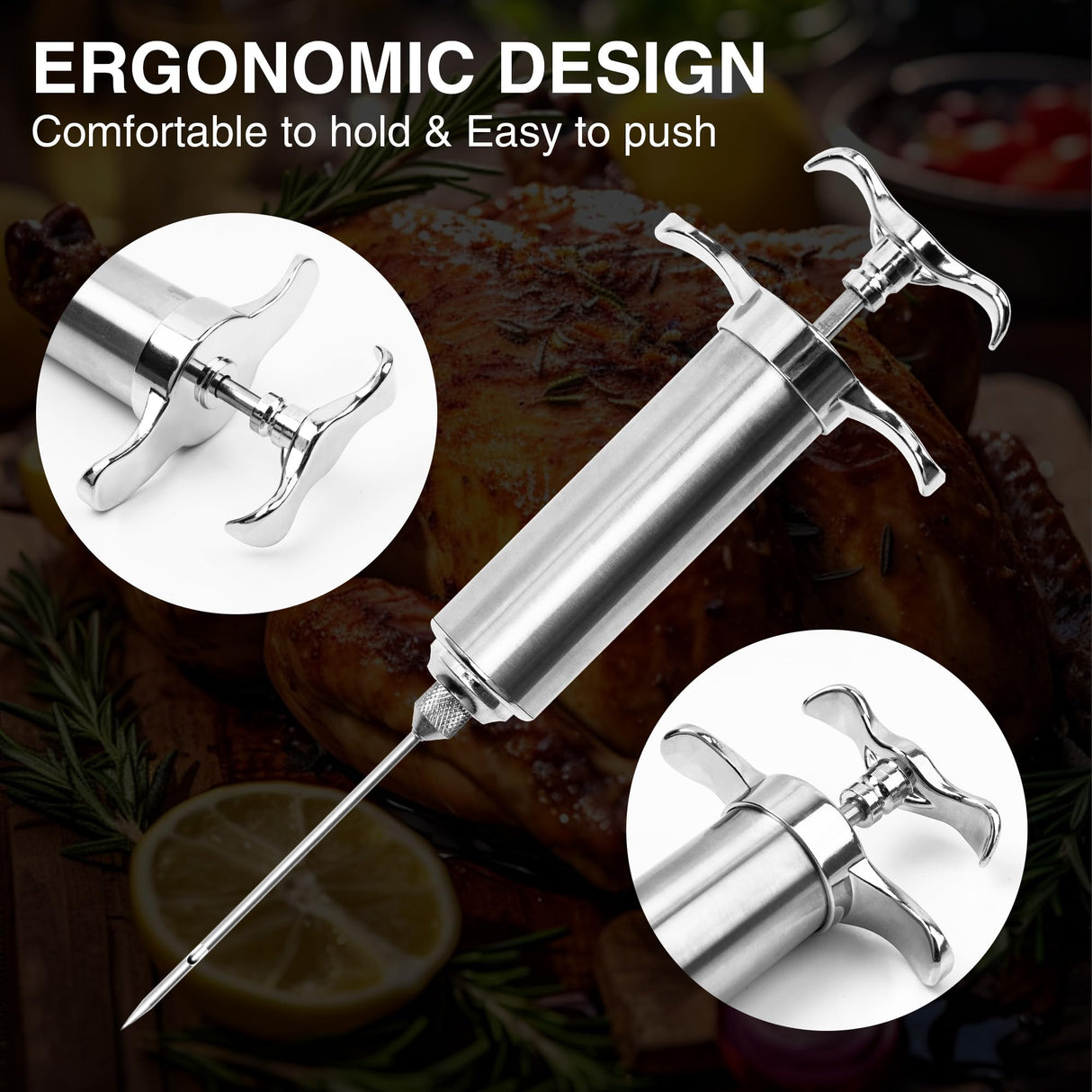 Dormercy Meat Injector Syringe Kit, Flavor Injector with 3 Marinade Needles, Stainless Steel Kitchen Food Injection Syringe for Turkey Cooking Dormercy