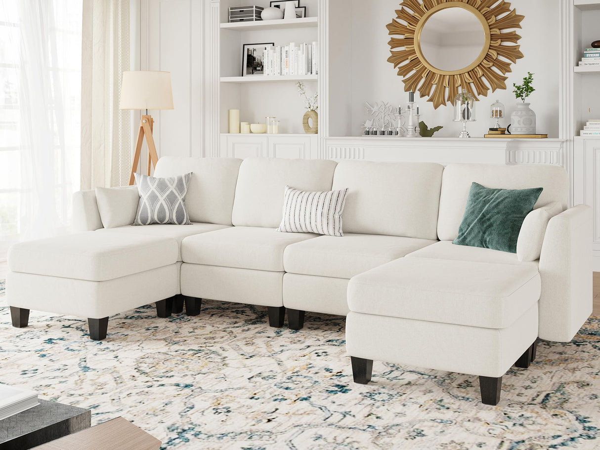 Huatean Home Modular Sectional Sofa, Convertible U Shaped Sofa Couch with High Density Memory Foam, 6 Seat Comfy Modular Sofa Couch for Living Room, Modern U Shaped Sectional Sofa, Ivory Beige Huatean Home