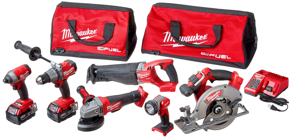 Milwaukee 2896-26 M18 Fuel 18-Volt Lithium-Ion Brushless Cordless Combo Kit (6-Tool) with (2) 5.0 Ah Batteries, (1) Charger, (2) Tool Bags Milwaukee
