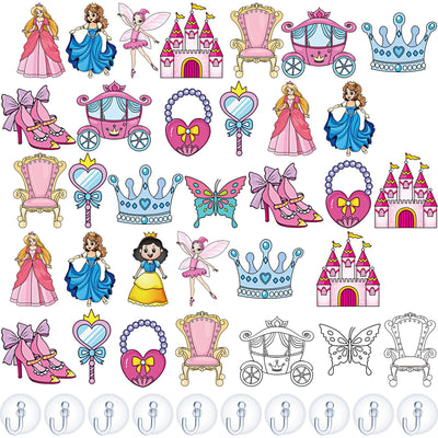 Jenaai 72 Pcs Princess Style Window Art Suncatcher Kits DIY Window Suncatchers for Kids to Paint Ornament with 24 Suction Cups for Kids Crafts Gift