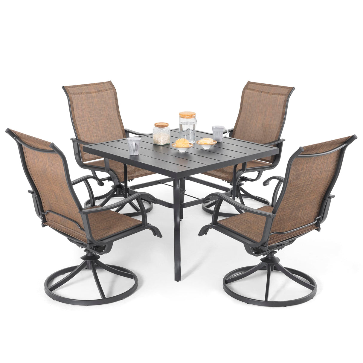 NUU GARDEN Outdoor Dining Set 5-Piece Patio Set with Weather-Resistant Table and 4 Textilene Swivel Chairs for Yard, Deck and Poolside, Brown and Black NUU GARDEN