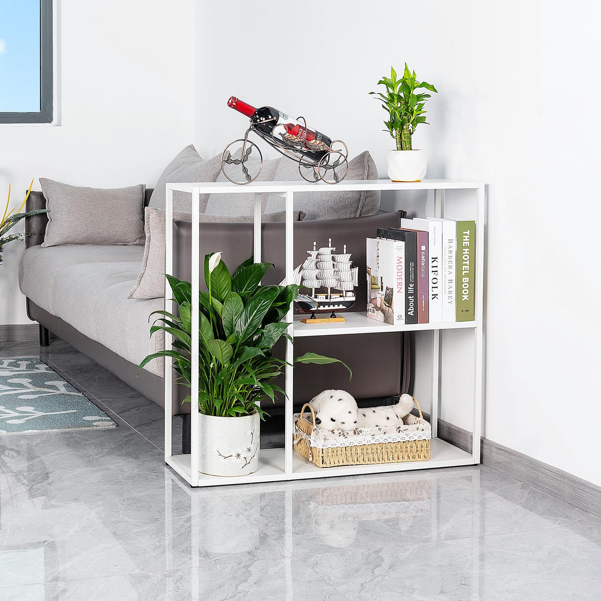 HDANI Console Table, Narrow Entryway Table, 3 Tier Metal Hallway Table, 9.8''Dx31.5''Wx29.7''H(White) HDANI