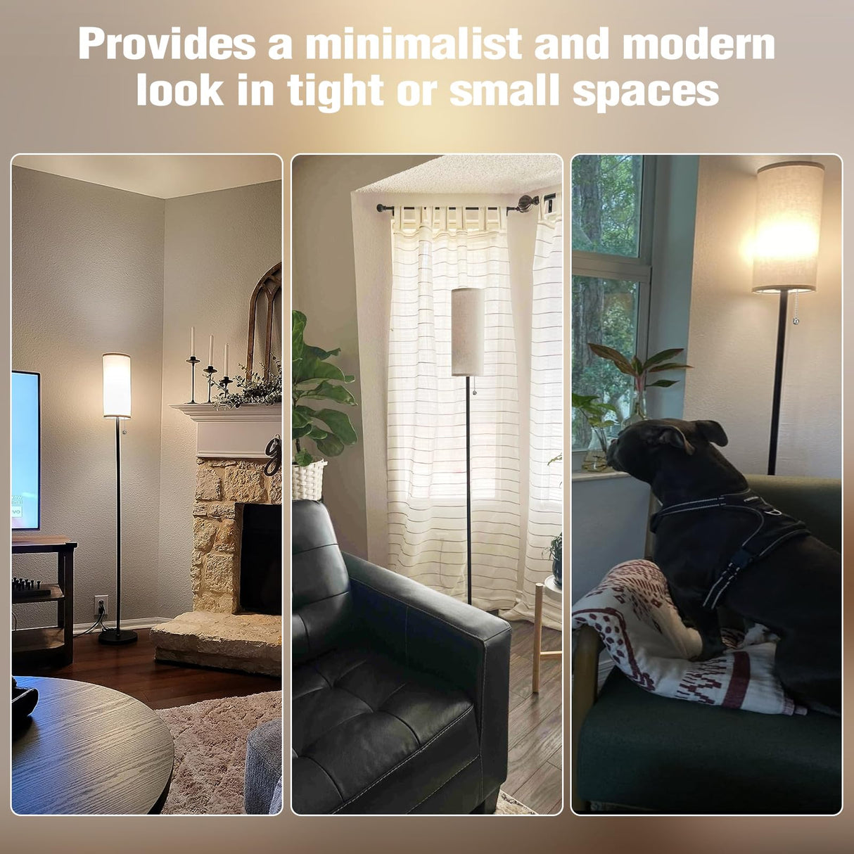 Ambimall 64'' Floor Lamp for Living Room with Bulb - Tall Lamps with Beige Lampshade & Pull Chain Switch, Pole Lamps for Bedrooms Tall, Minimalist Floor Lamp Ambimall