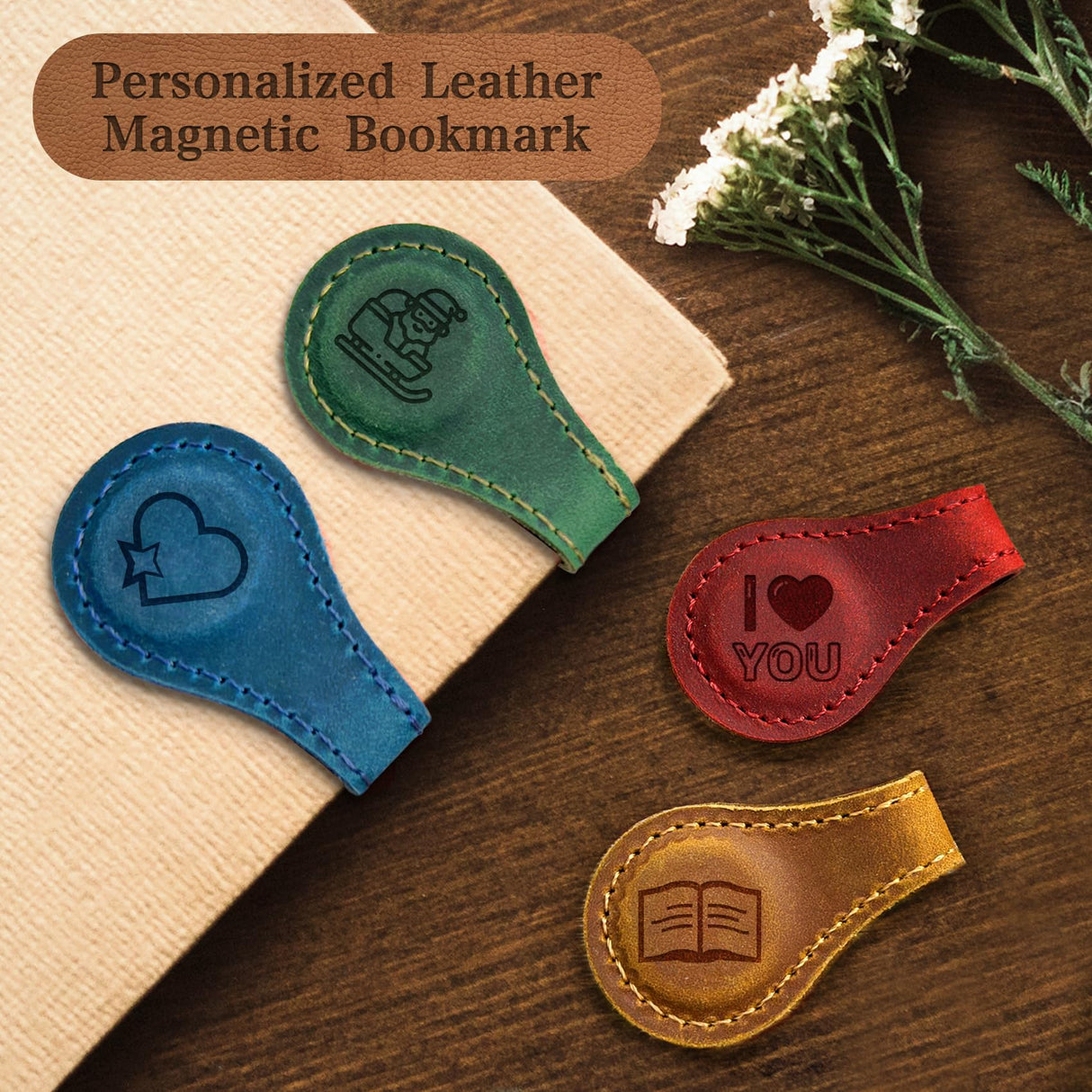 Personalized Magnetic Leather Bookmarks for Reading Women, Custom Leather Bookmarks, Handmade, Vintage Bookmark Clips Gifts for Book Lover Readers Women Kids (Customizable) YXFOOR