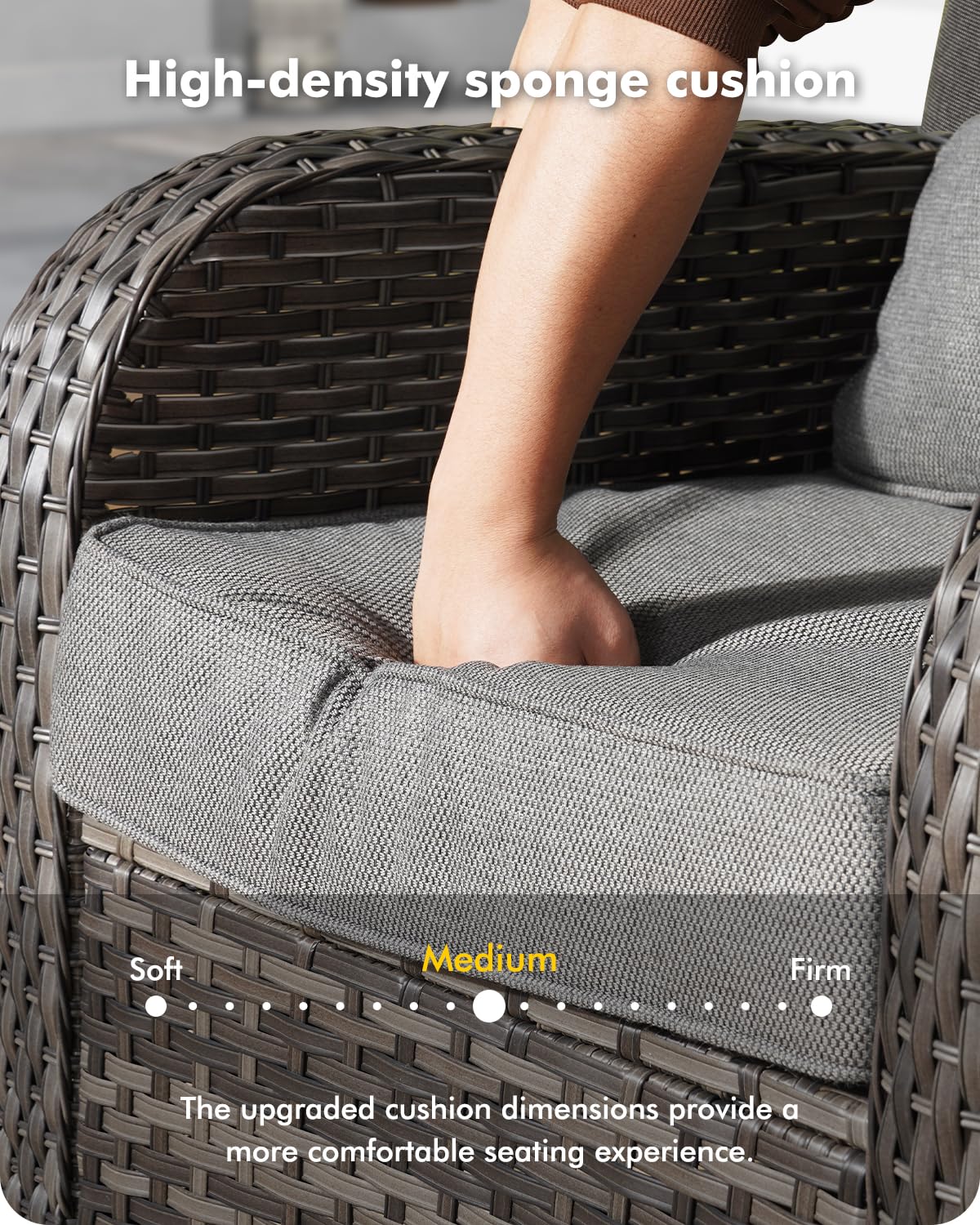 CAODOC 3-Piece Swivel Rocking Rattan Chair Outdoor, Patio Bistro Furniture Conversation Set, Wicker Chair with Coffee Table Dark Gray CAODOC