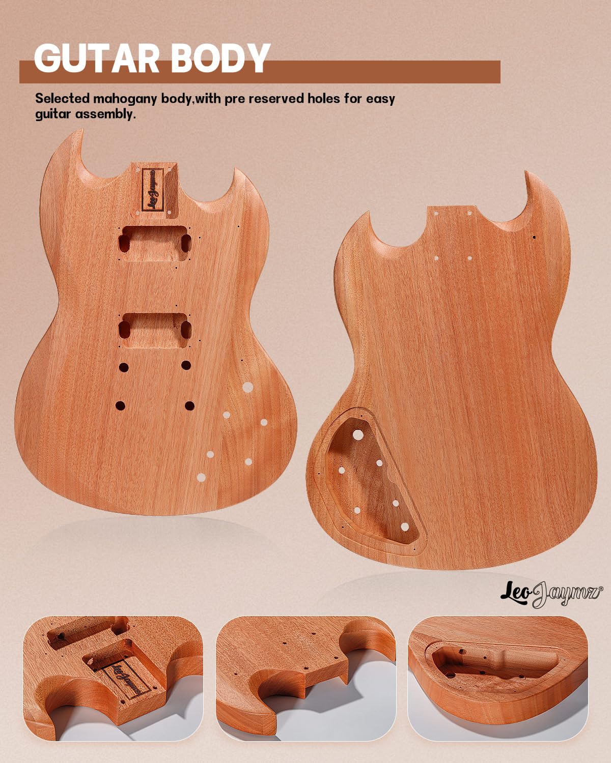 Leo Jaymz DIY Double Cut Electric Guitar Kits with Mahogany Body and Neck - Laurel Wood Fingerboard and All Components Included (DC) Leo Jaymz