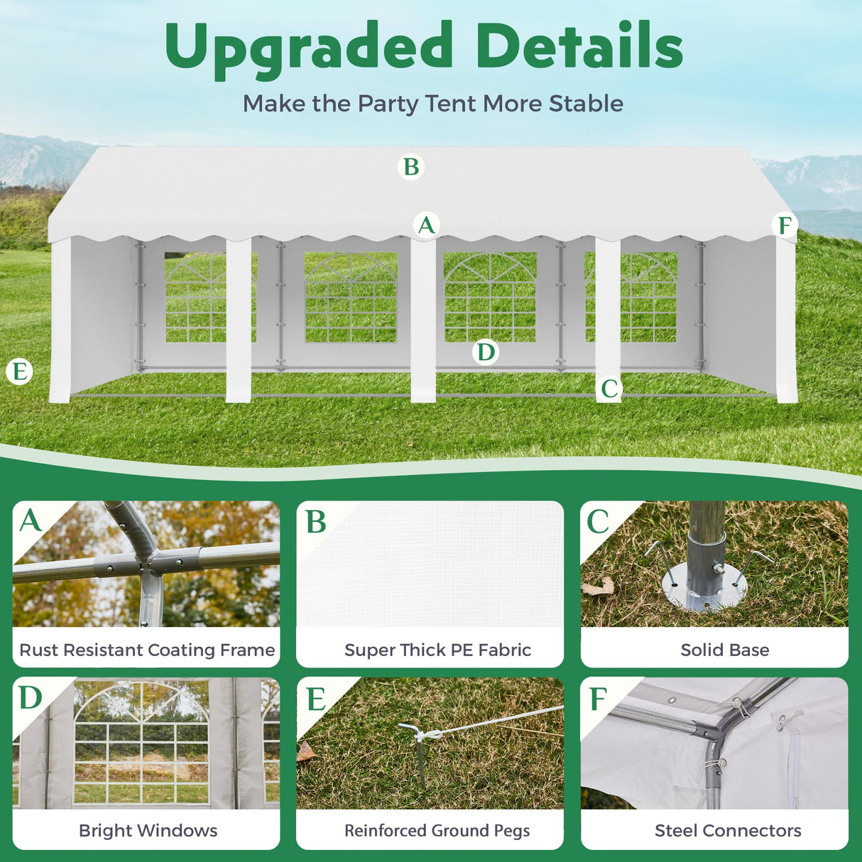 EROMMY 13x26ft Outdoor Party Tent, Heavy Duty Wedding Canopy with 8 Removable Sidewalls, 2 Roll-up Doors & 2 Storage Bags, Gazebo Shelter Tent for Party Event Commercials, White EROMMY