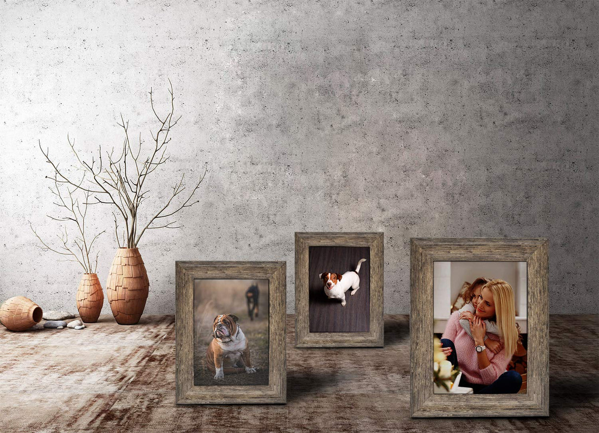 DECANIT 5x7 Picture Frames Rustic Distressed Gray Wood Pattern High Definition Glass for Table Top Display and Wall Mounting Photo Frame,Pack of 4 DECANIT