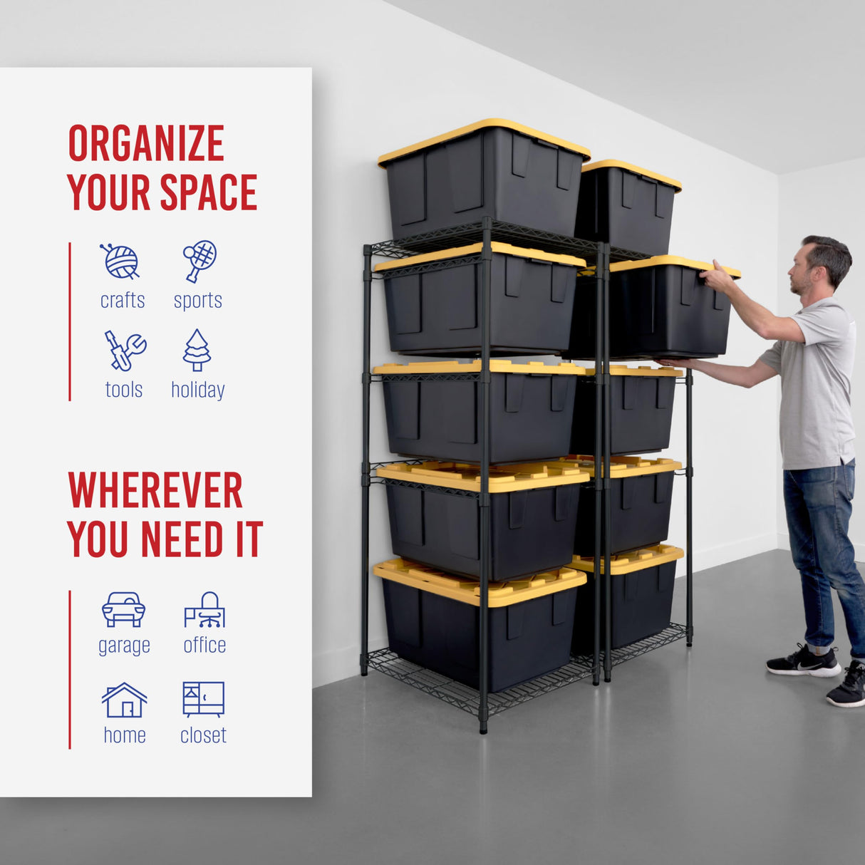 SafeRacks 2 Pack 5-Tier Steel Tote Rack - Maximize Space, Declutter, Organization, NSF Certified, Bin Storage for Garage, Pantry, Kitchen, Workspace, 5 Shelves, 31″ x 23″ x 68″, Black SafeRacks