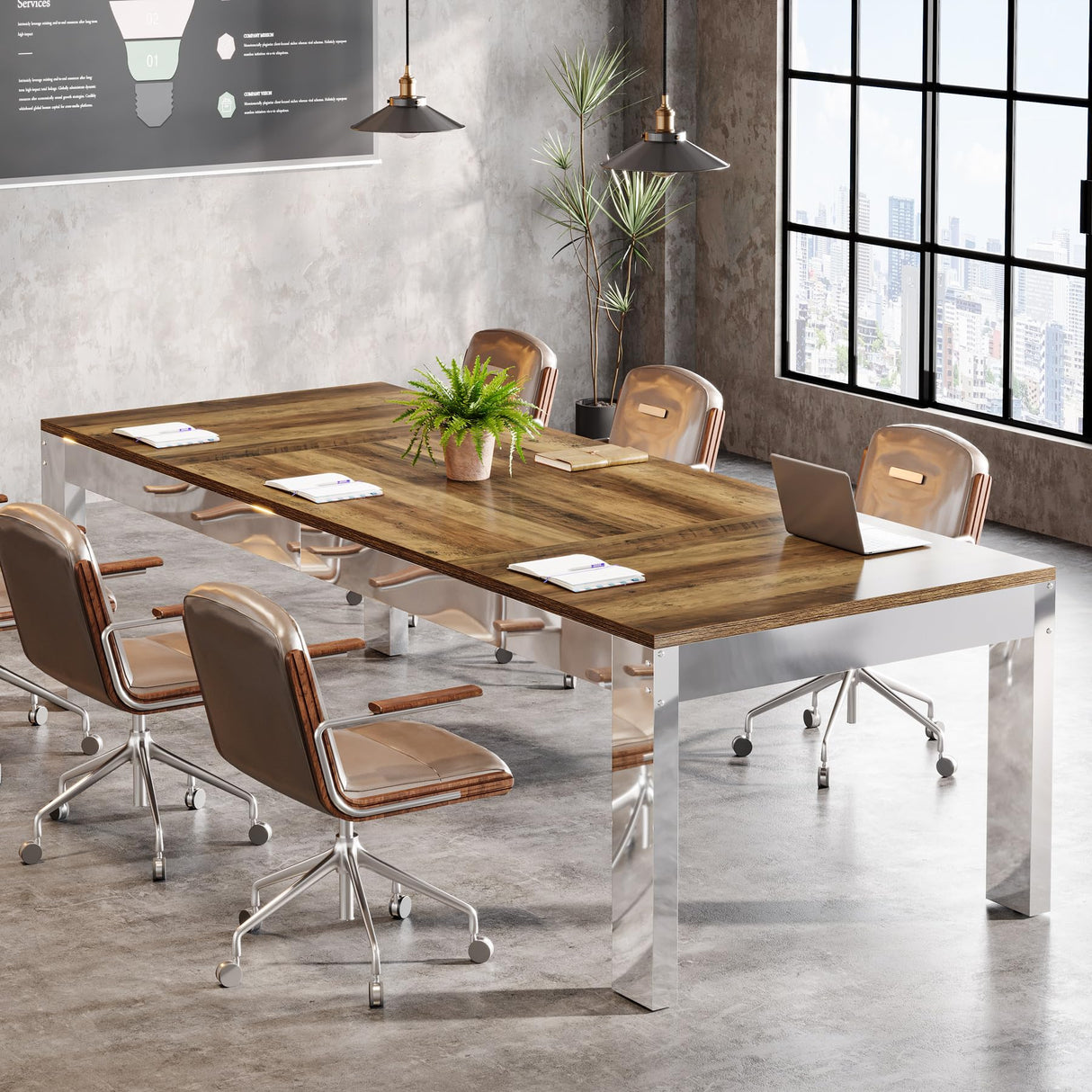 Tribesigns 6.5FT Conference Table for 8-10 People, 78 inch Large Rectangular Meeting Table with Mirrored Metal Legs, Modern Boardroom Desk Seminar Training Desk for Office Conference Room Tribesigns