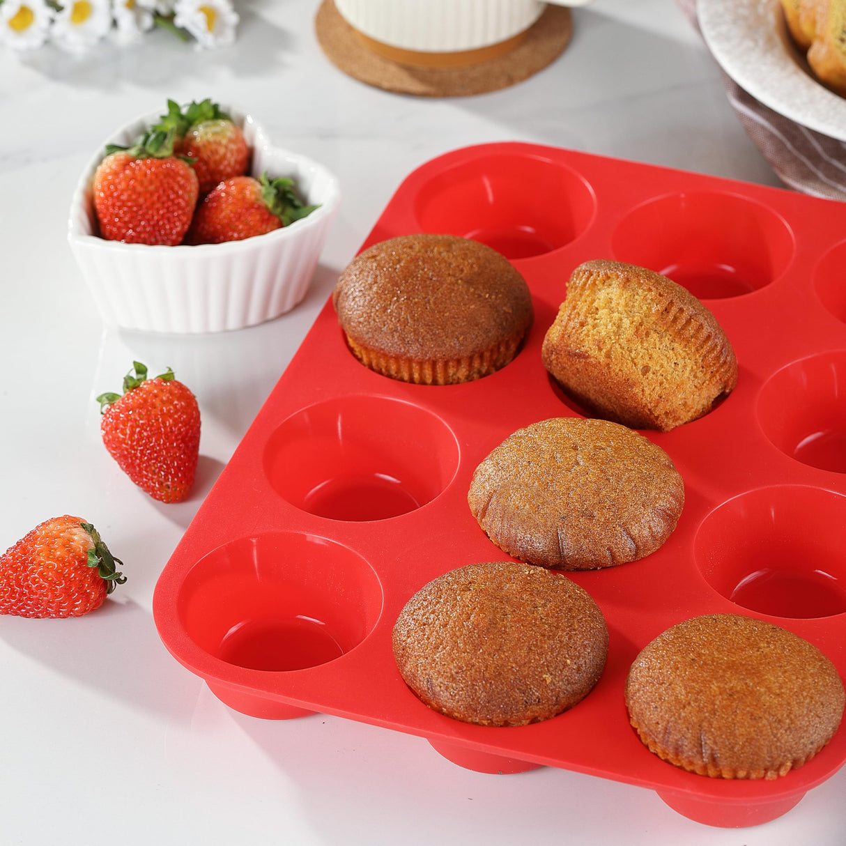 MONGSEW Silicone Muffin Pan, 12 Cups Non Stick Cupcake Pan, Great for Making Muffin Cakes, Bread, Tart, BPA Free and Dishwasher Safe MONGSEW