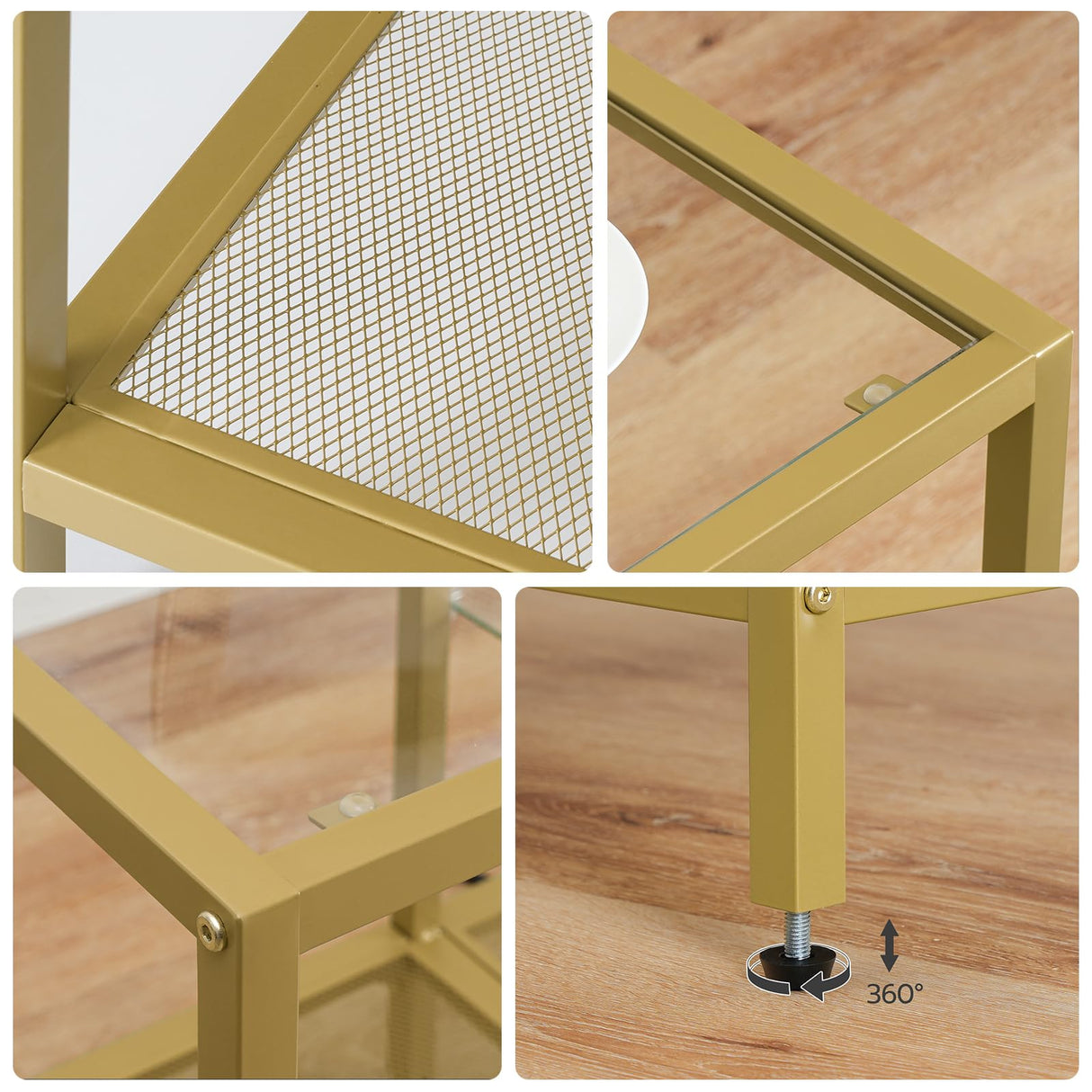 HOOBRO TV Stand with LED Lights and Power Outlets for TVs up to 75", Modern 63 Inch Tempered Glass TV Console Table with Open Shelves, Media Entertainment Center for Living Room, Gold GD165UDS01 HOOBRO