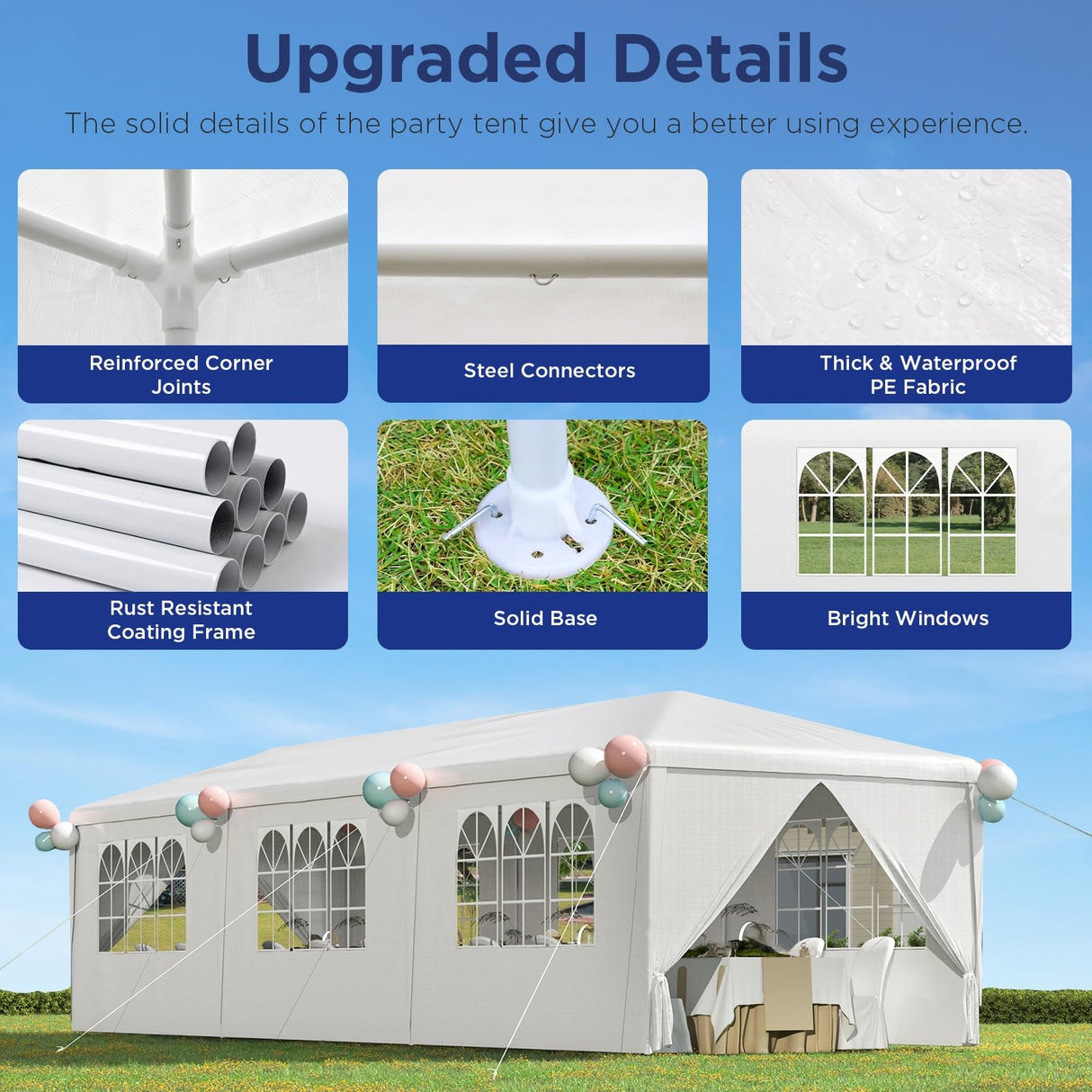 YOLENY 10x30 Ft Outdoor Party Canopy, Waterproof Heavy Duty Wedding Tent with 6 Sidewalls & 2 Zippered Doors, Event Tent for Birthday, Patio, BBQ, and Holiday Gatherings, White YOLENY