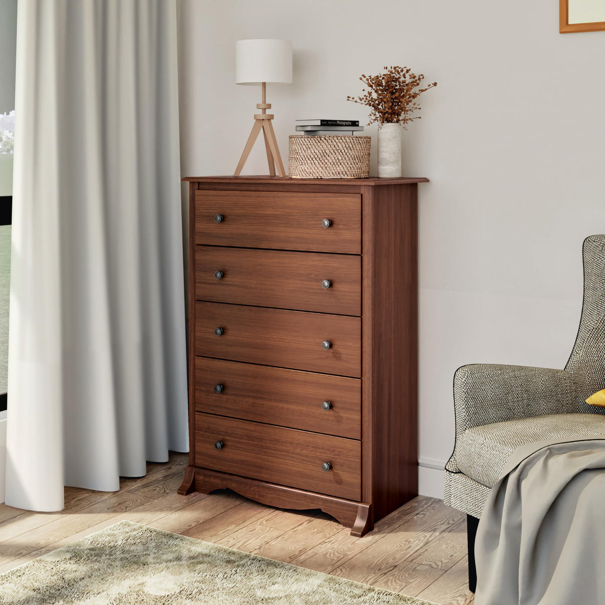 Prepac Sonoma Traditional 5-Drawer Tall Dresser for Bedroom, Functional Bedroom Dresser Chest of Drawers 16" D x 31.5" W x 45.12" H, Cherry, CDC-3345 Prepac