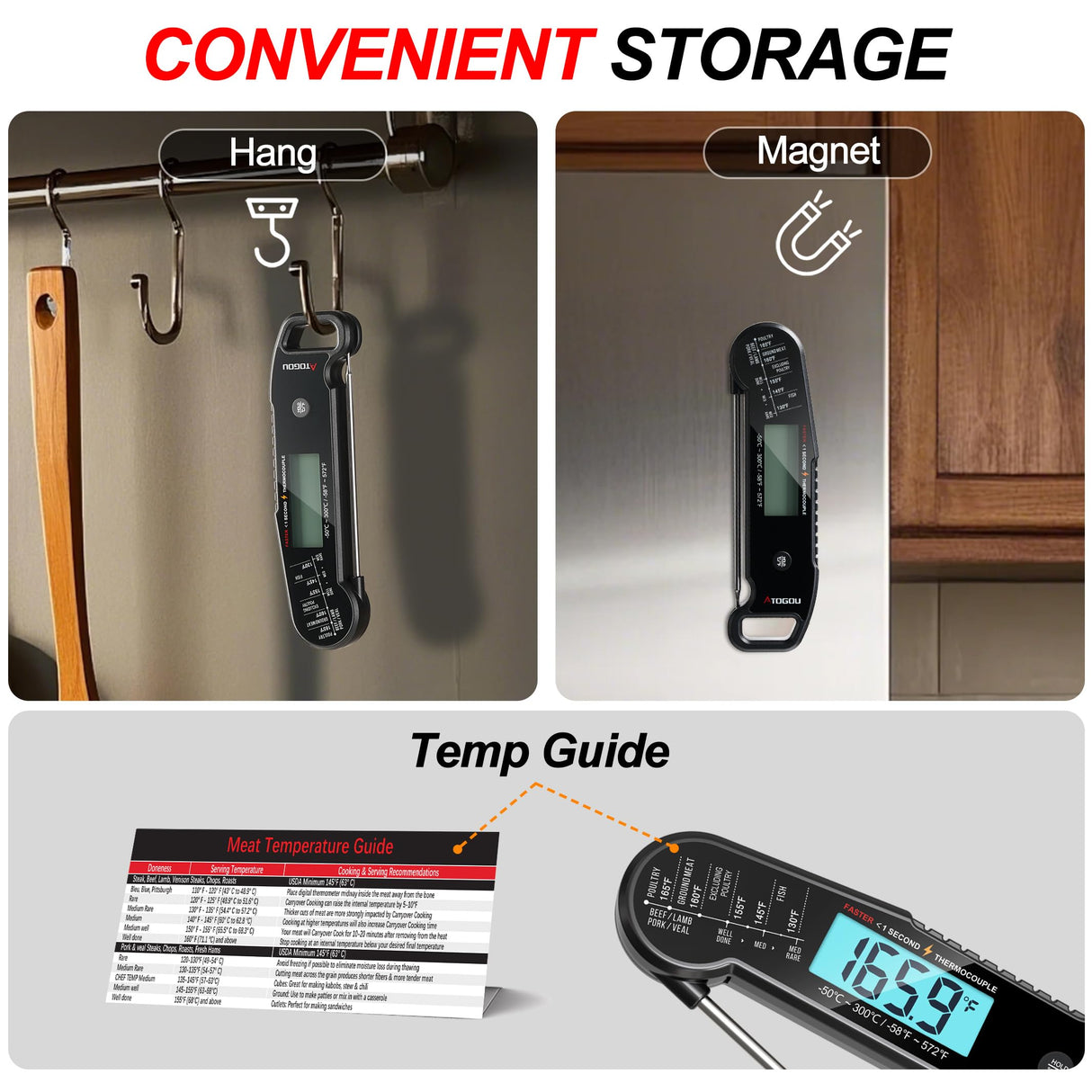 Professional Food & Meat Thermometer, 1 Sec Instant Read & ±0.5℉ Accuracy Driven by Thermocouple Sensor. IP67 Waterproof Digital Thermometer for Cooking, BBQ, Grill Gifts for Men Him Dad Birthday Atogou