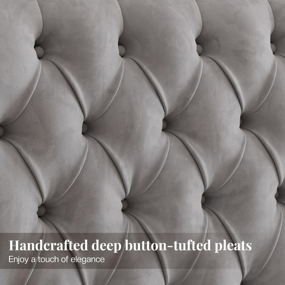 Jocisland King Size Platform Bed Frame with 60" Tall Sleigh Headboard, Luxury Velvet Upholstered Bed, Handcrafted Deep Button Tufted, Solid Wood Legs, Noise-Reducing, No Box Spring Needed,Light Gray Jocisland