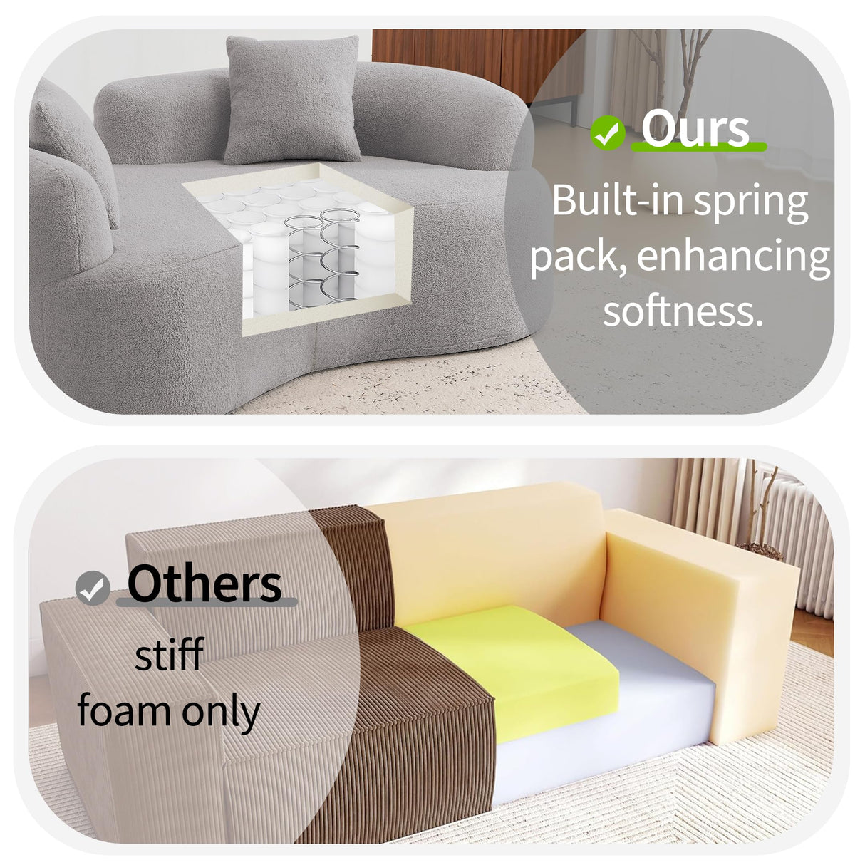 67”Curved Loveseat Sofa for Living Room, Deep Seat Love Seat Couch with 2 Throw Pillows, Modern Loveseat Adopt Teddy Fabric, Suitable Small Spaces The Cloud Loveseat, No Assembly Needed, Grey OmniLuxe