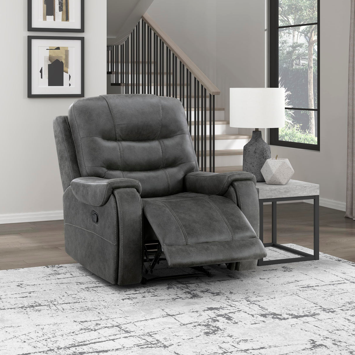 Lexicon Manual Recliner Chair, Home Theater Seating Recliner Armchair, Polished Microfiber Wall Hugger Manual Reclining Sofa Chair for Living Room/Office/Apartment, Dark Gray Lexicon