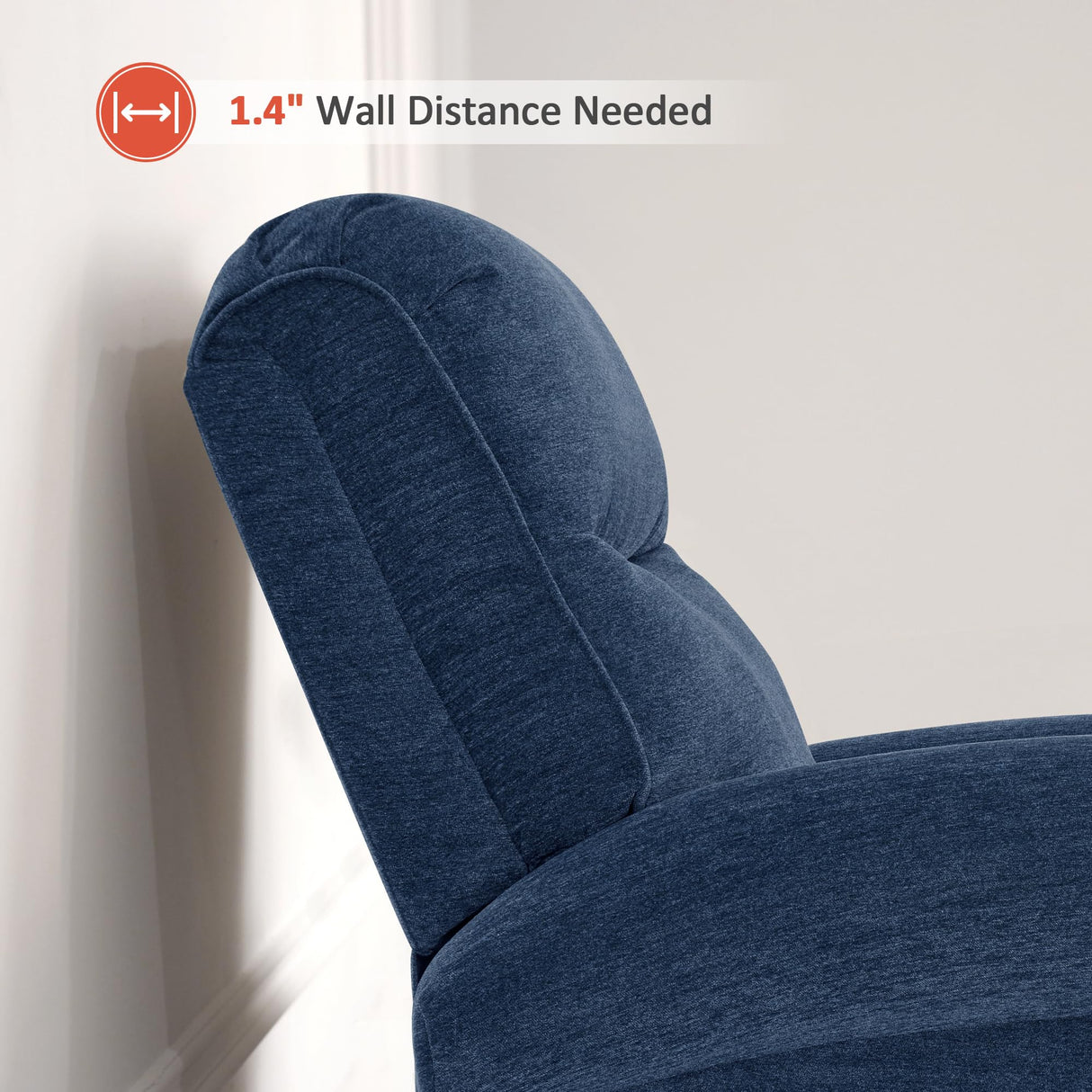 MCombo Power Wall Hugger Recliner Chair for Small Space RV Living Room, USB & USB-C Charging Ports, Modern Rolled Arm Recliner, Fabric PR630 (Navy Blue) MCombo