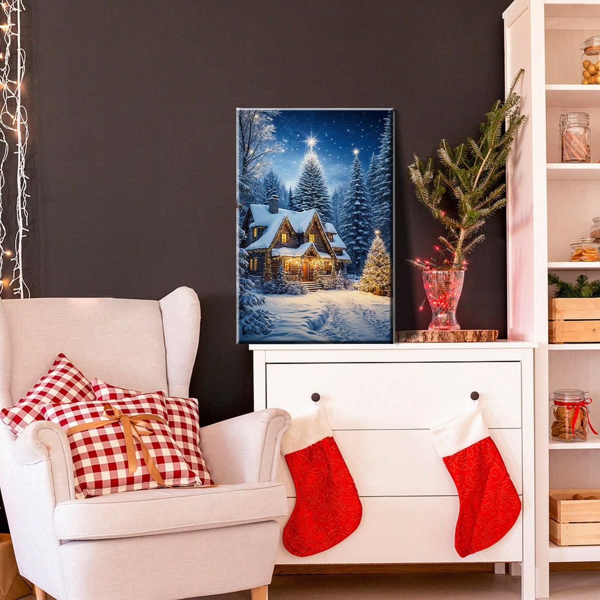 JOOZ Christmas Paint by Numbers Kit for Adults with Frame, Winter House Paint by Number with Easel, DIY Christmas Framed Paint by Number Kits for Gift Home Wall Decor 8x12 Inch JOOZ