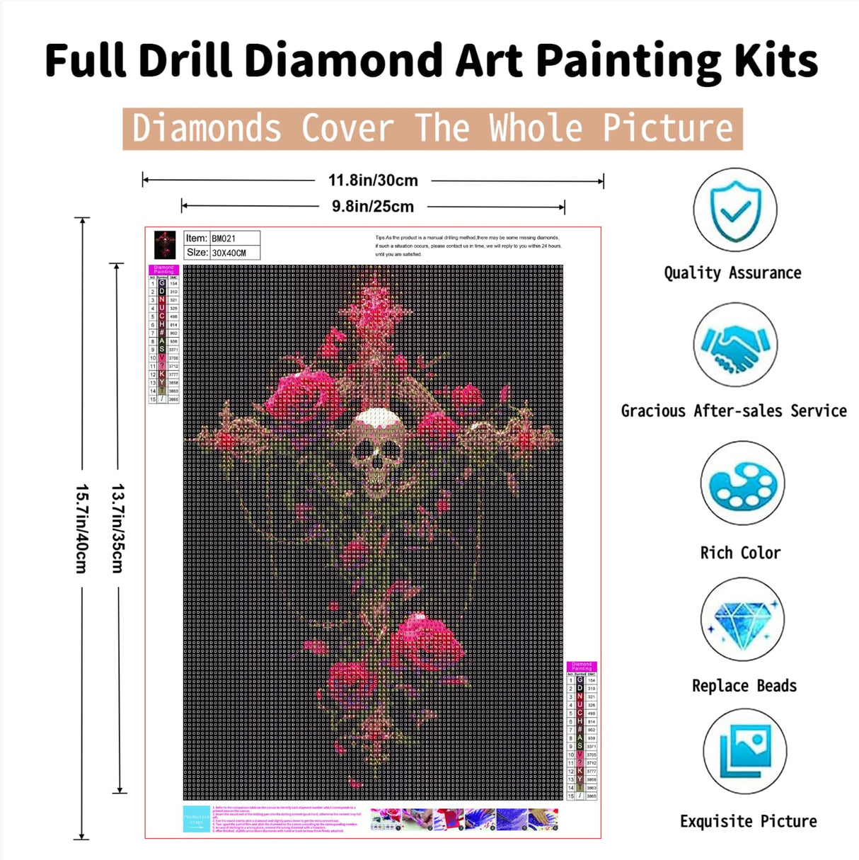 5D Skull Diamond Art Kits for Adults, Cross Diamond Painting Kits for Beginners, Gothic DIY Full Round Drill Diamond Dots Gem Art Crafts for Adults, Home Wall Halloween Decor Gifts, 12x16 Inch PINFFSHU