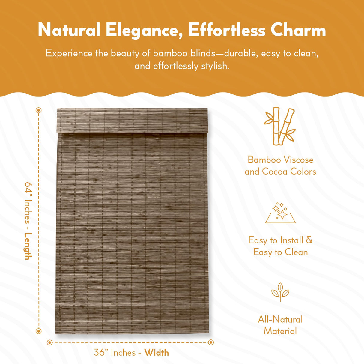 Radiance Cordless Bamboo Roman Shades for Windows - Flatstick Bamboo Blinds for Semi-Private Light Control - Easy to Lift & Fold Up Window Shades - Driftwood - 36 in. W x 64 in. L - (2216614E) Radiance