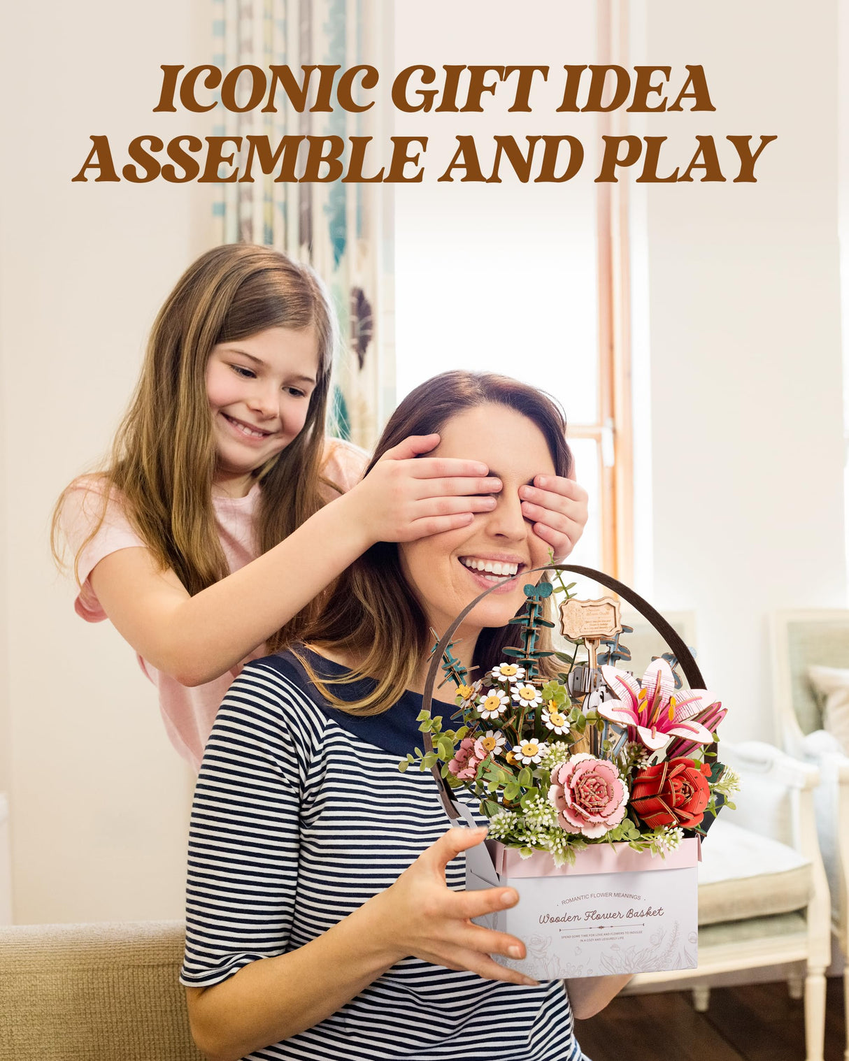 ROBOTIME 3D Wooden Puzzles for Adults, TW03H Wooden Flower Basket Craft Kit, Artificial Flowers Handheld Gift Box, Unique Gift for Birthday/Holidays/Homewarming ROBOTIME