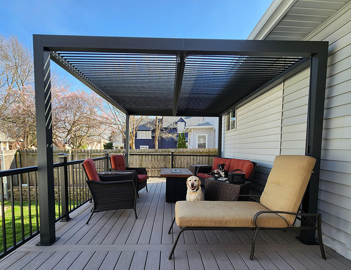 PURPLE LEAF Louvered Pergola 94AS 11' x 15' Aluminum Metal Outdoor Pergola wtih Adjustable Louvered Roof and Integrated Drainage System for Patio Deck Backyard Modern Gray Gazebo PURPLE LEAF