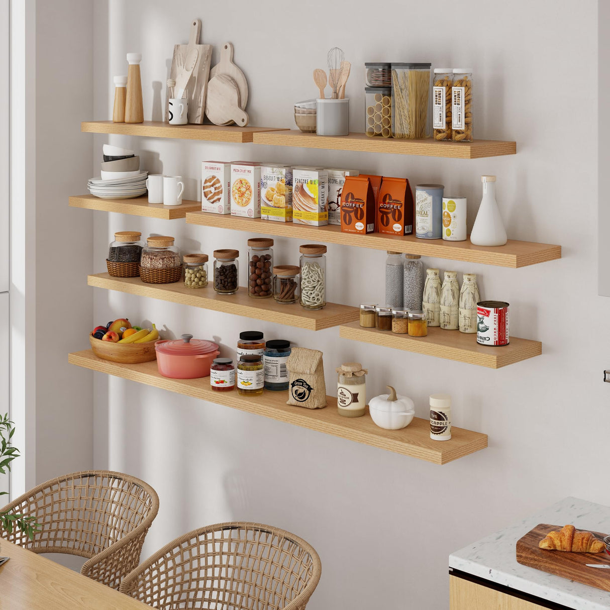 Oak Floating Shelves 72 Inch Long, 9.3" Deep Shelves Wall Mounted, 72"x9.3" Fireplace Mantel, Deep Storage Shelves for Home & Office, Rustic Large TV Stand - 9.3" D x 72" W x 1.5" H, 1 Pack Fun Memories