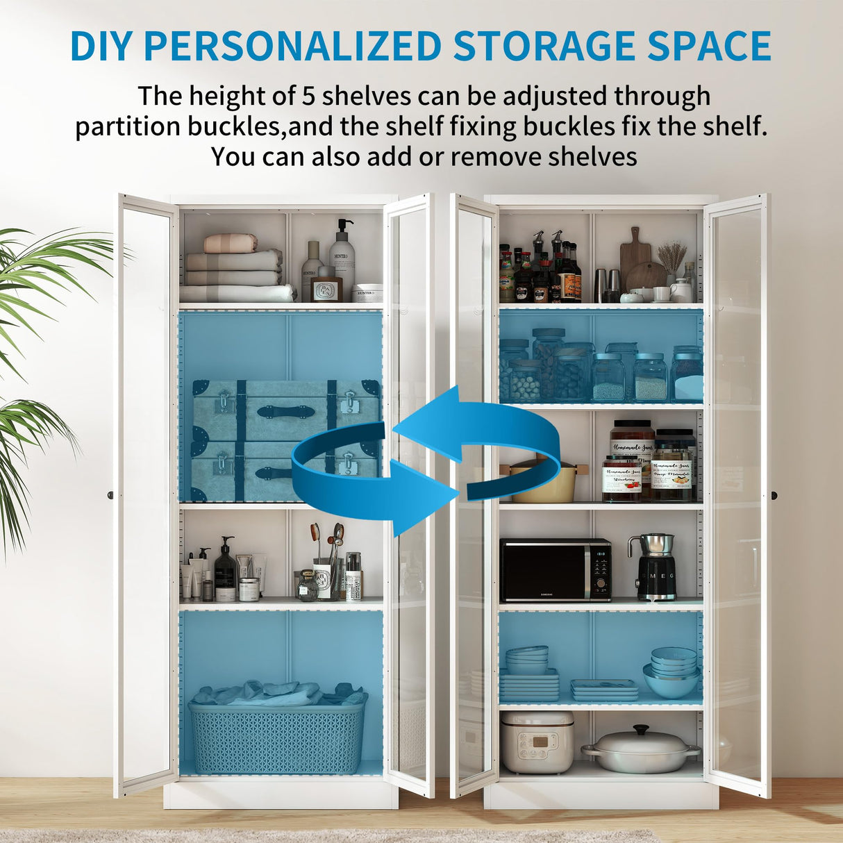 FLIXELIO Display Cabinet with Glass Doors 71" Tall Metal Kitchen Storage Pantry with Adjustable Shelves, Curio Storage Cabinet for Kitchen, Dining Room, Garage, Assembly Required FLIXELIO