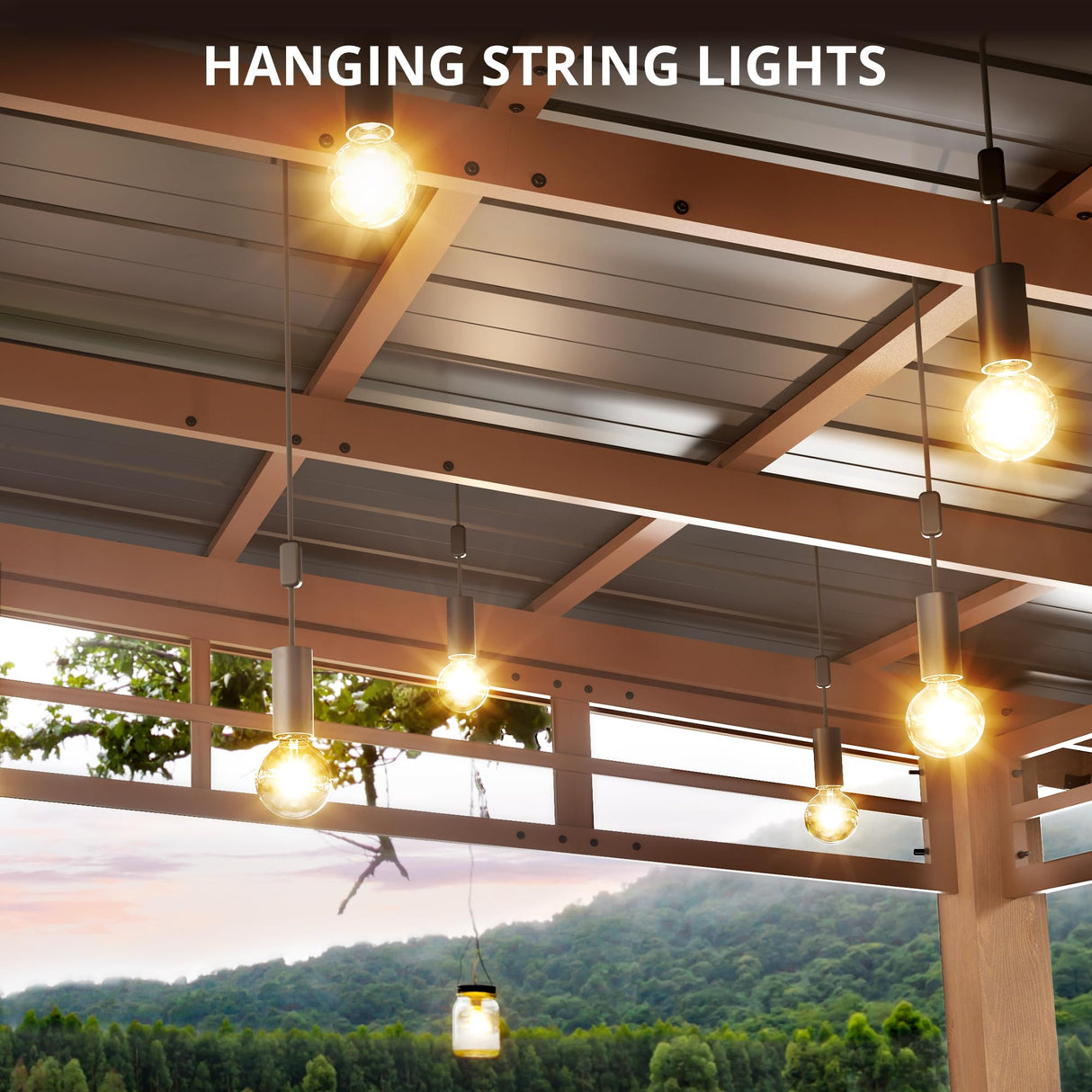 LUE BONA 10x12 Hardtop Lean to Gazebo, Outdoor Pergola Metal Roof Gazebo with Wooden Frame, Permanent Patio Gazebo Canopy with Curtains, Pavilion Grill Gazebo for Backyard, Garden, Deck, Patio LUE BONA